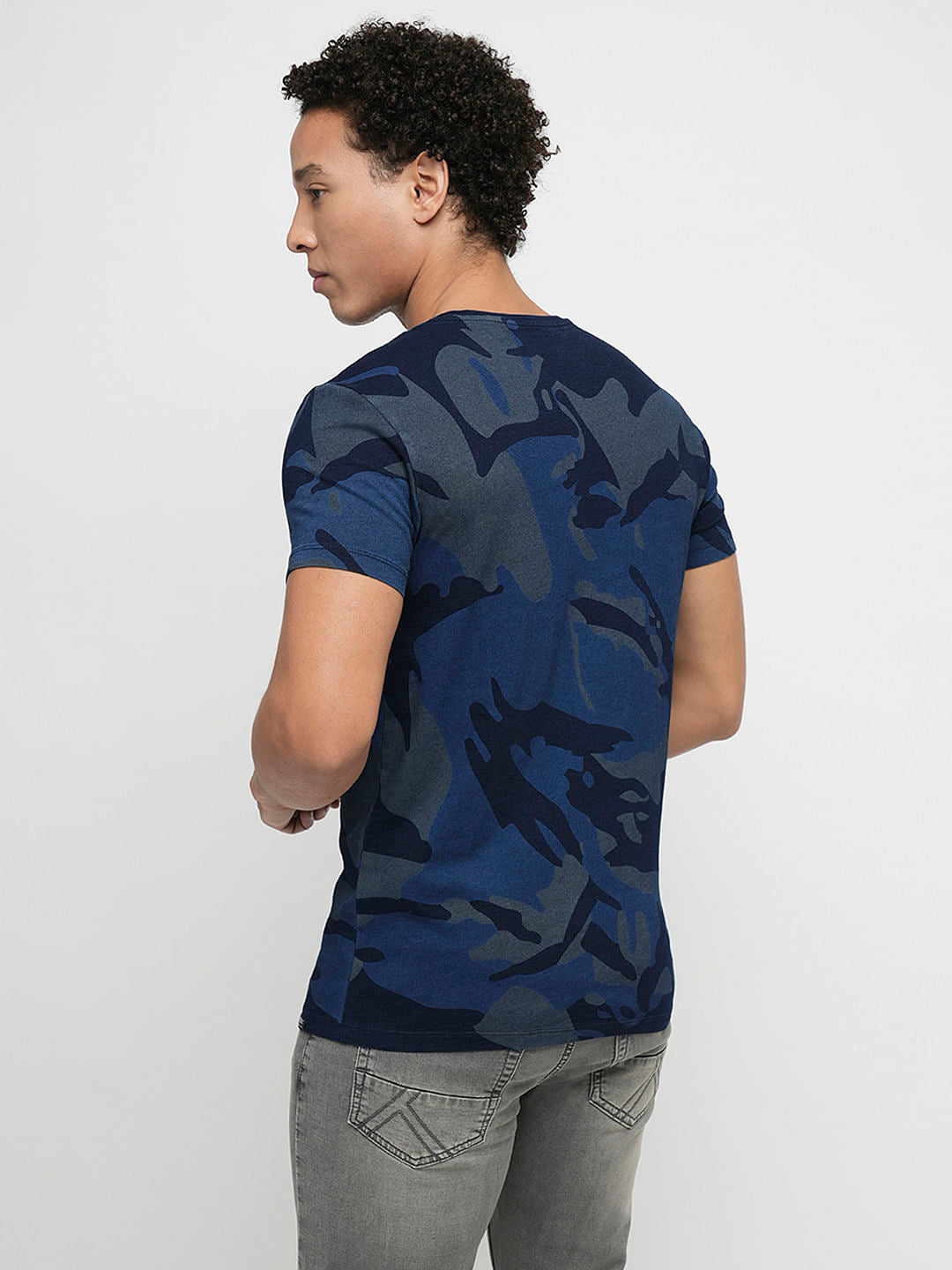 PRODUKT by JACK&JONES Blue Camo Print Crew Neck T-shirt