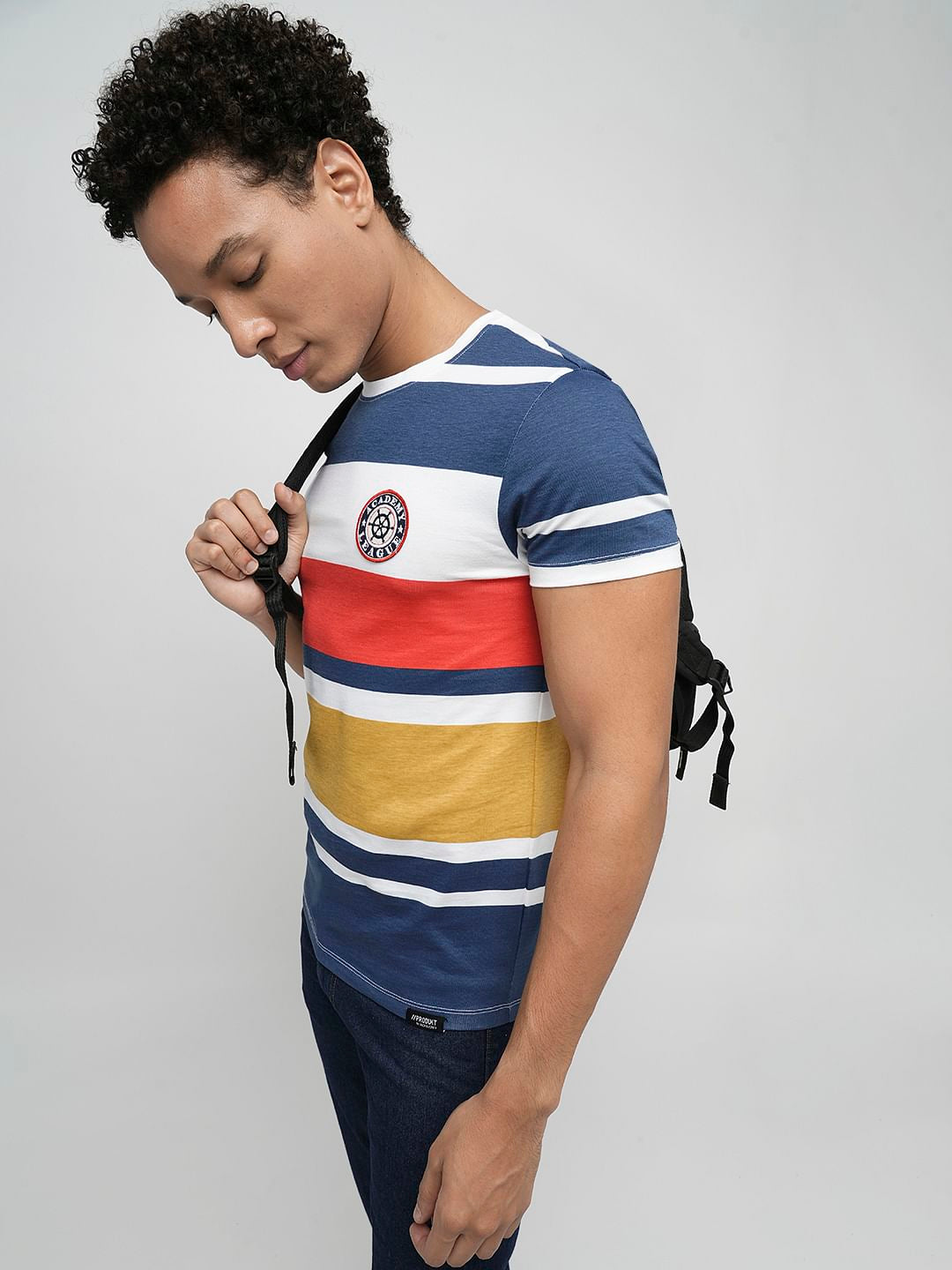 PRODUKT by JACK&JONES Blue Colourblocked Crew Neck T-shirt - S