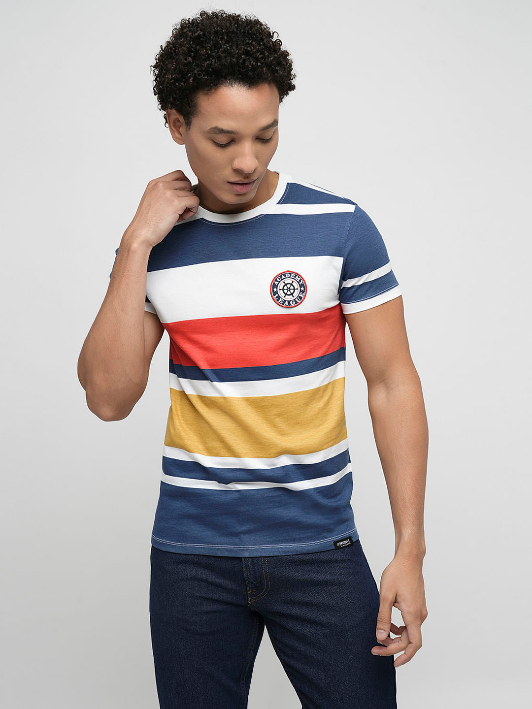 PRODUKT by JACK&JONES Blue Colourblocked Crew Neck T-shirt