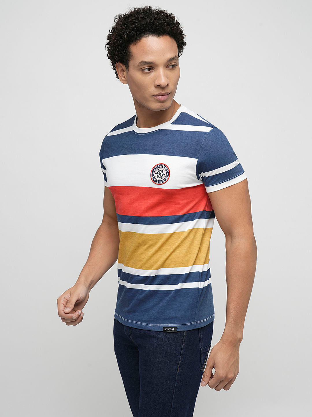 PRODUKT by JACK&JONES Blue Colourblocked Crew Neck T-shirt