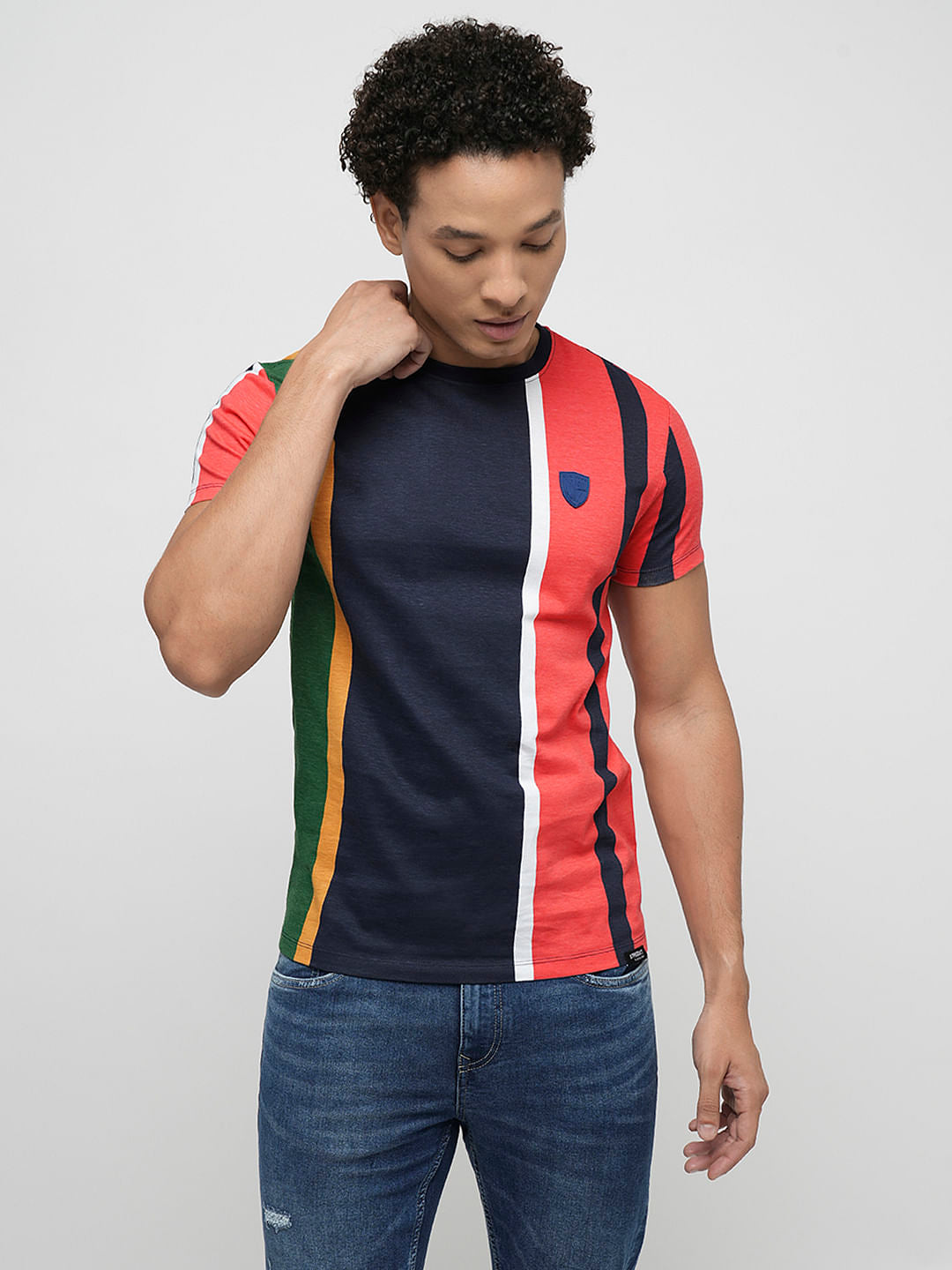 PRODUKT by JACK&JONES Red Colourblocked Crew Neck T-shirt