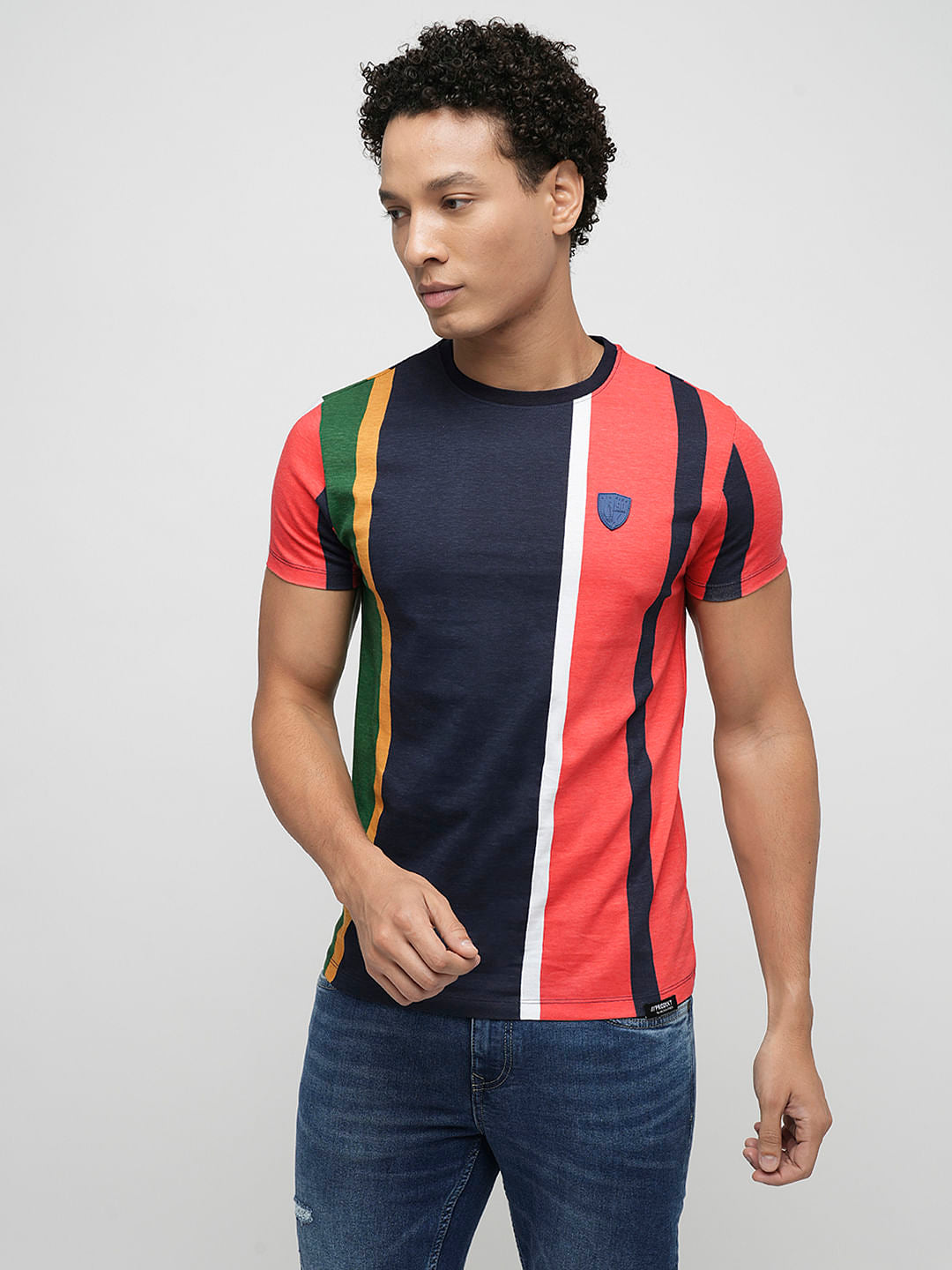 PRODUKT by JACK&JONES Red Colourblocked Crew Neck T-shirt