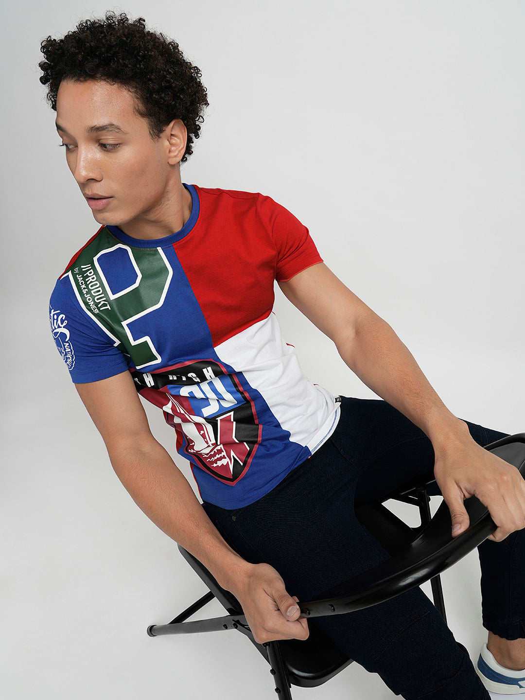 PRODUKT by JACK&JONES Red Colourblocked Crew Neck T-shirt - S