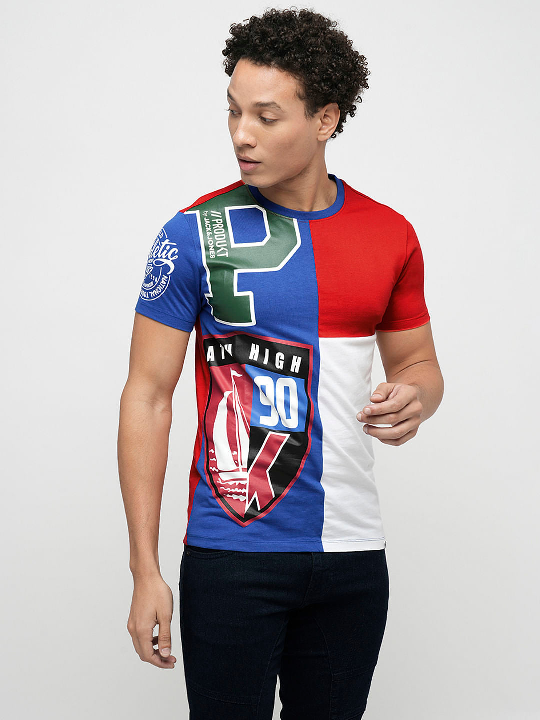 PRODUKT by JACK&JONES Red Colourblocked Crew Neck T-shirt
