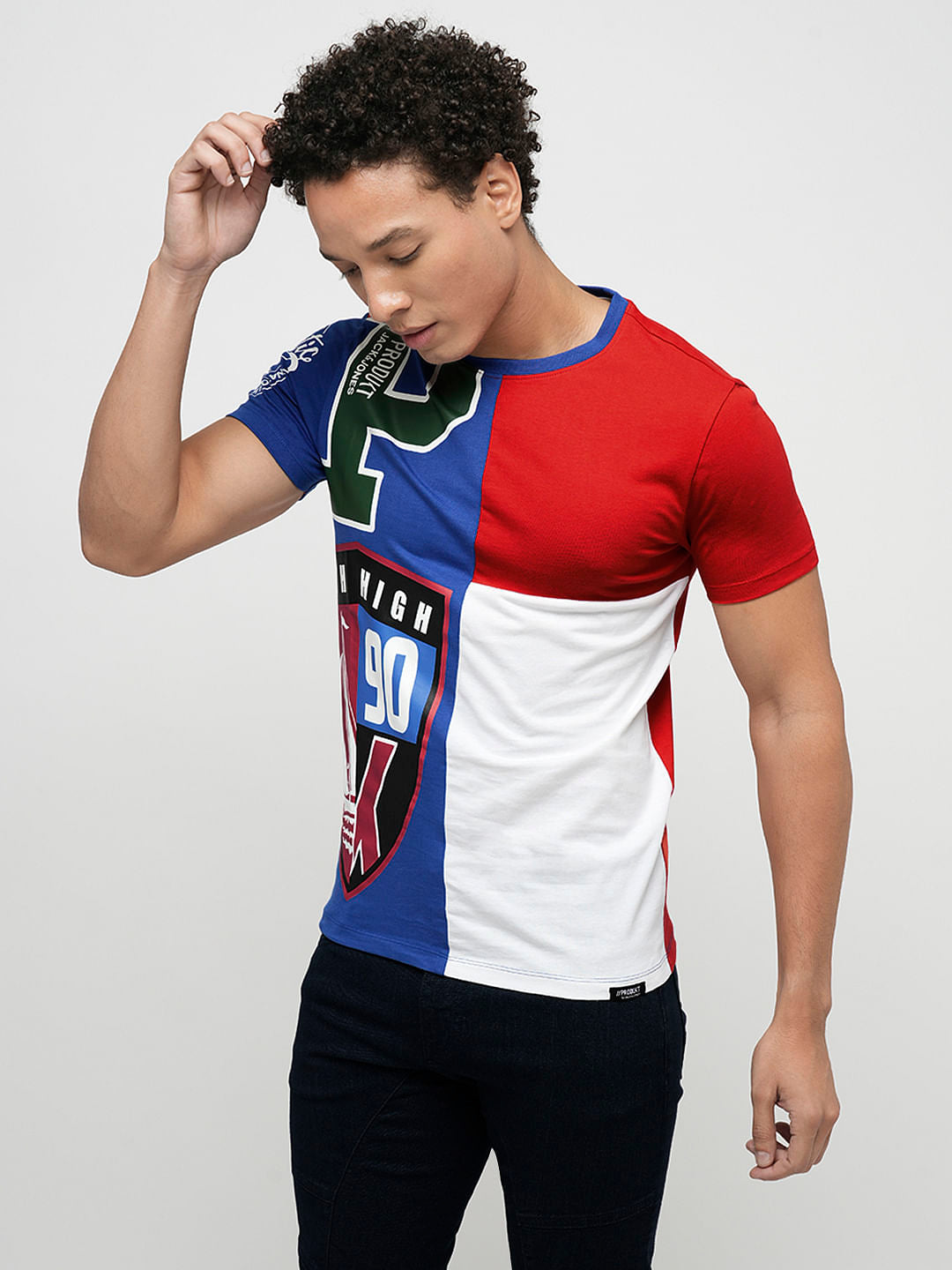 PRODUKT by JACK&JONES Red Colourblocked Crew Neck T-shirt