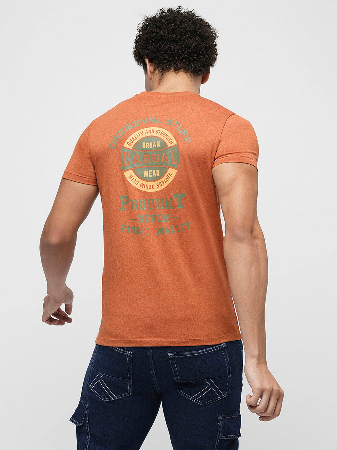 PRODUKT by JACK&JONES Brown Printed Crew Neck T-shirt