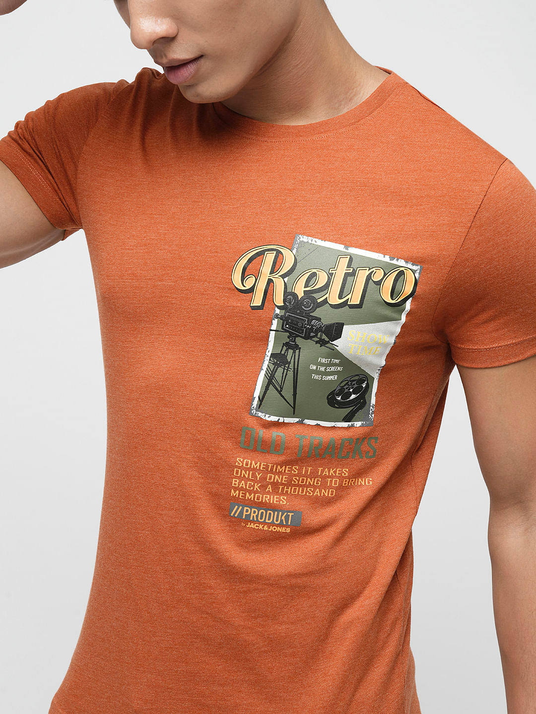 PRODUKT by JACK&JONES Brown Printed Crew Neck T-shirt