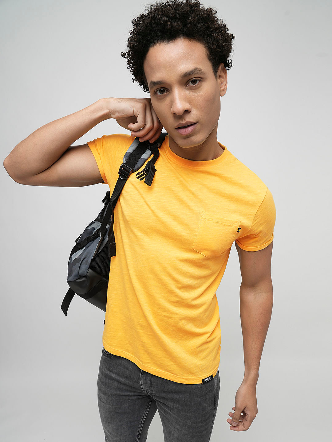 PRODUKT by JACK&JONES Yellow Chest Pocket Crew Neck T-shirt - S