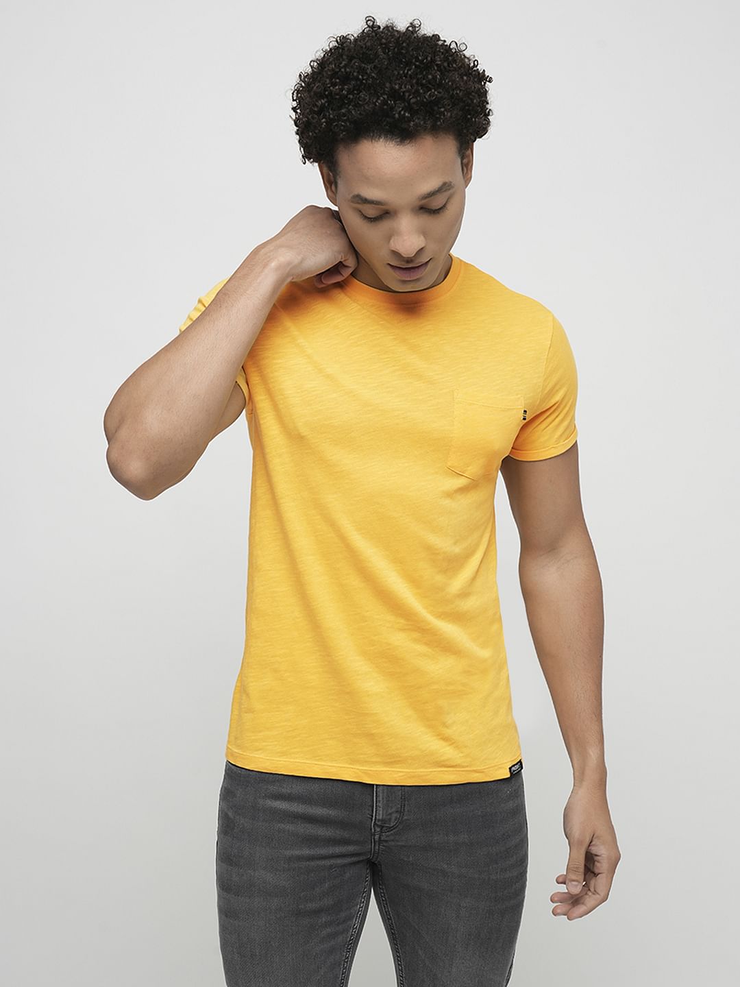 PRODUKT by JACK&JONES Yellow Chest Pocket Crew Neck T-shirt