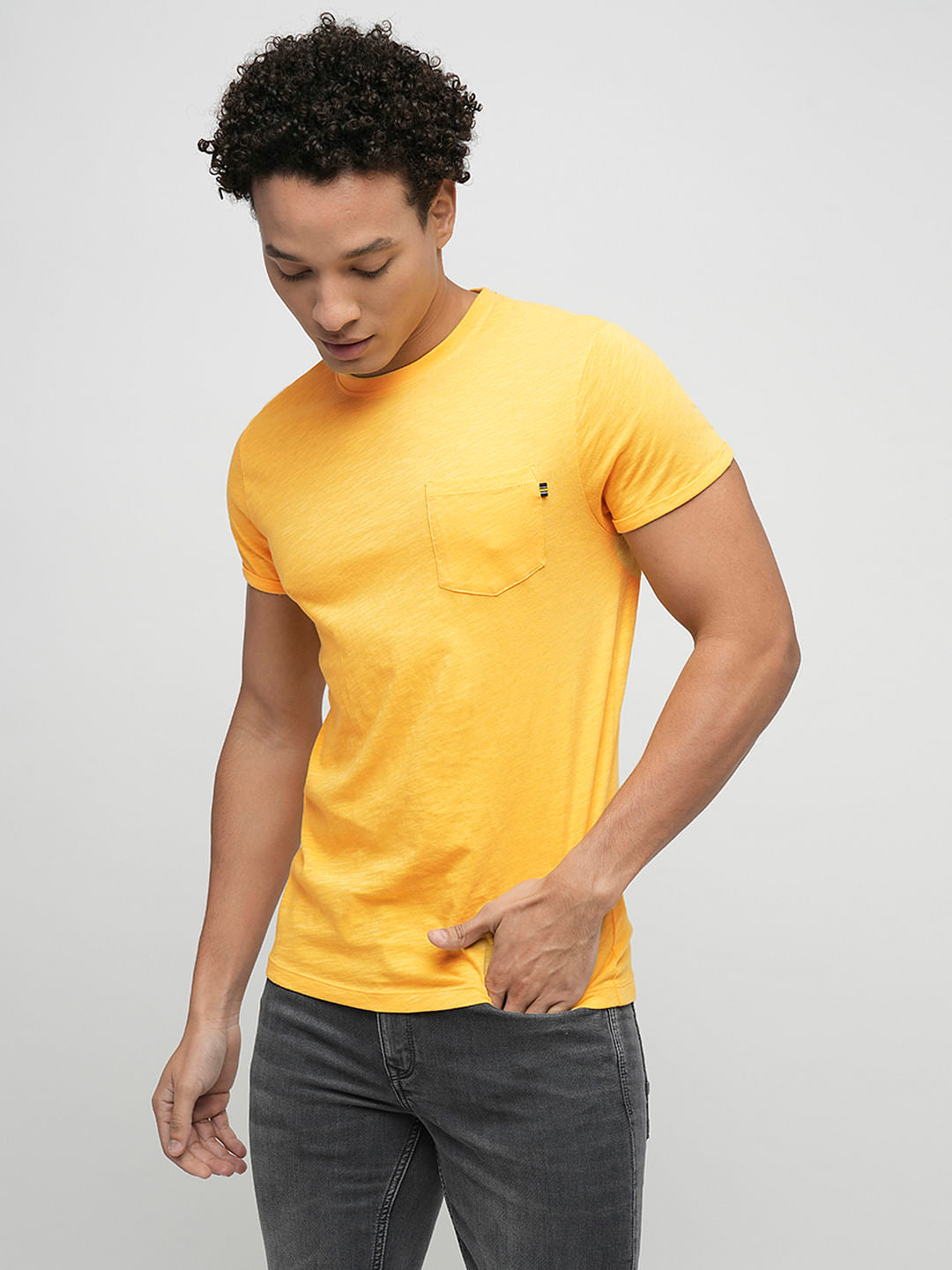 PRODUKT by JACK&JONES Yellow Chest Pocket Crew Neck T-shirt