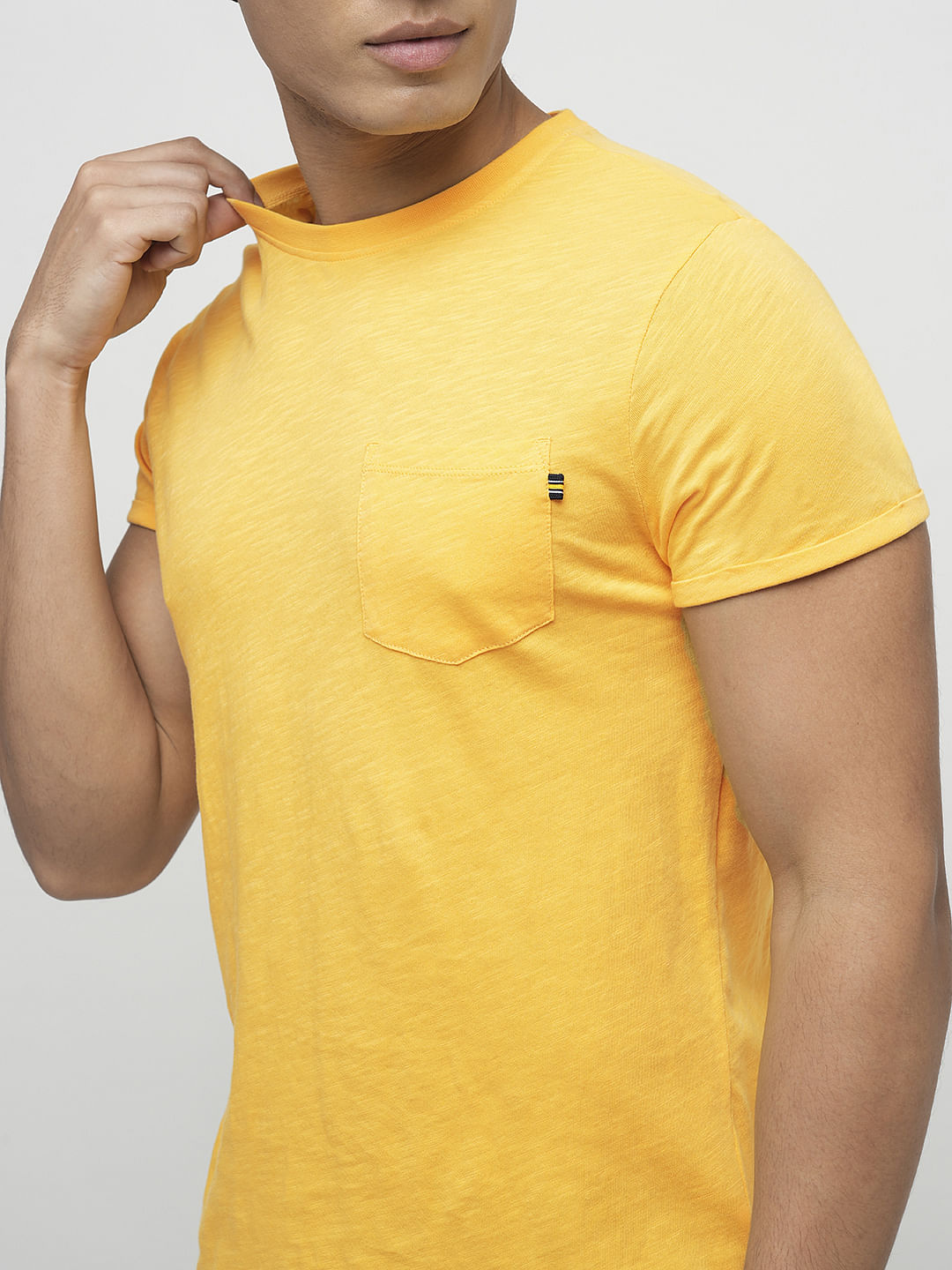 PRODUKT by JACK&JONES Yellow Chest Pocket Crew Neck T-shirt
