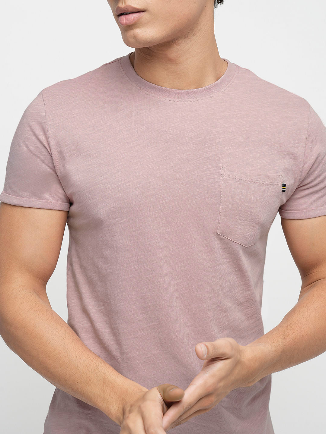PRODUKT by JACK&JONES Pink Cotton Crew Neck T-shirt
