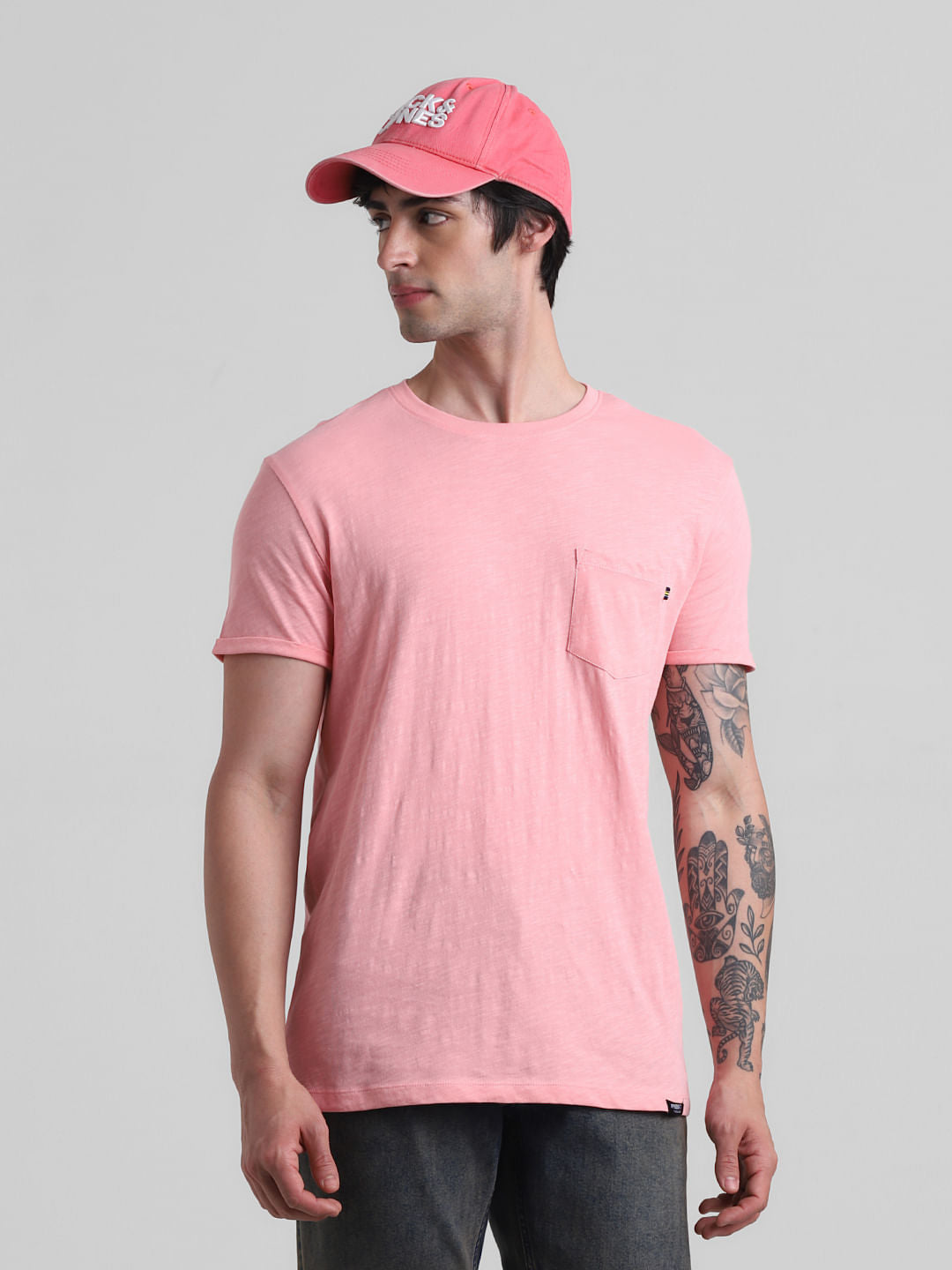 PRODUKT by JACK&JONES Pink Cotton Crew Neck T-shirt - S