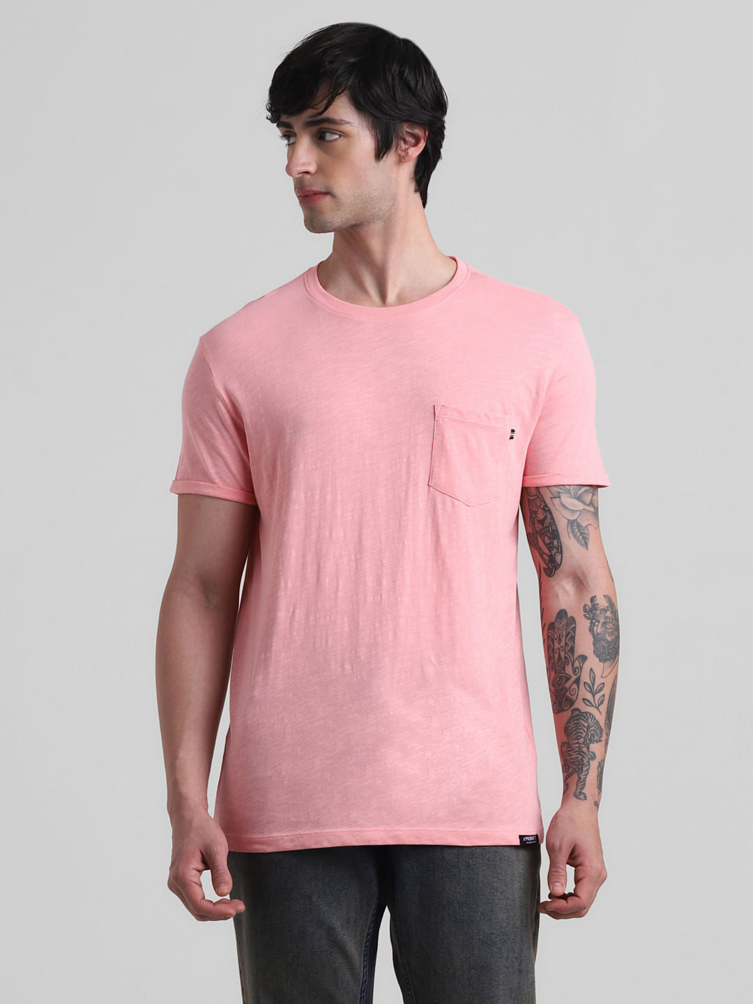 PRODUKT by JACK&JONES Pink Cotton Crew Neck T-shirt