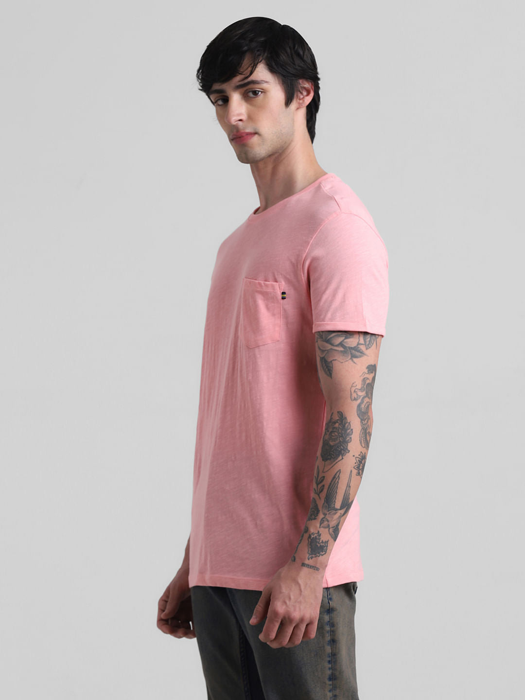 PRODUKT by JACK&JONES Pink Cotton Crew Neck T-shirt