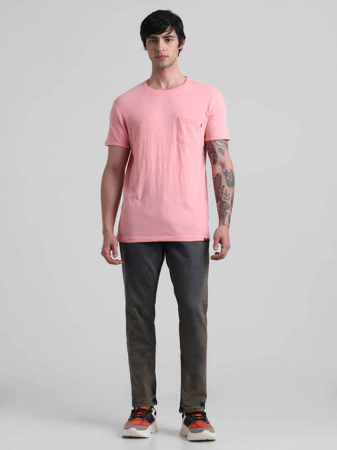 PRODUKT by JACK&JONES Pink Cotton Crew Neck T-shirt