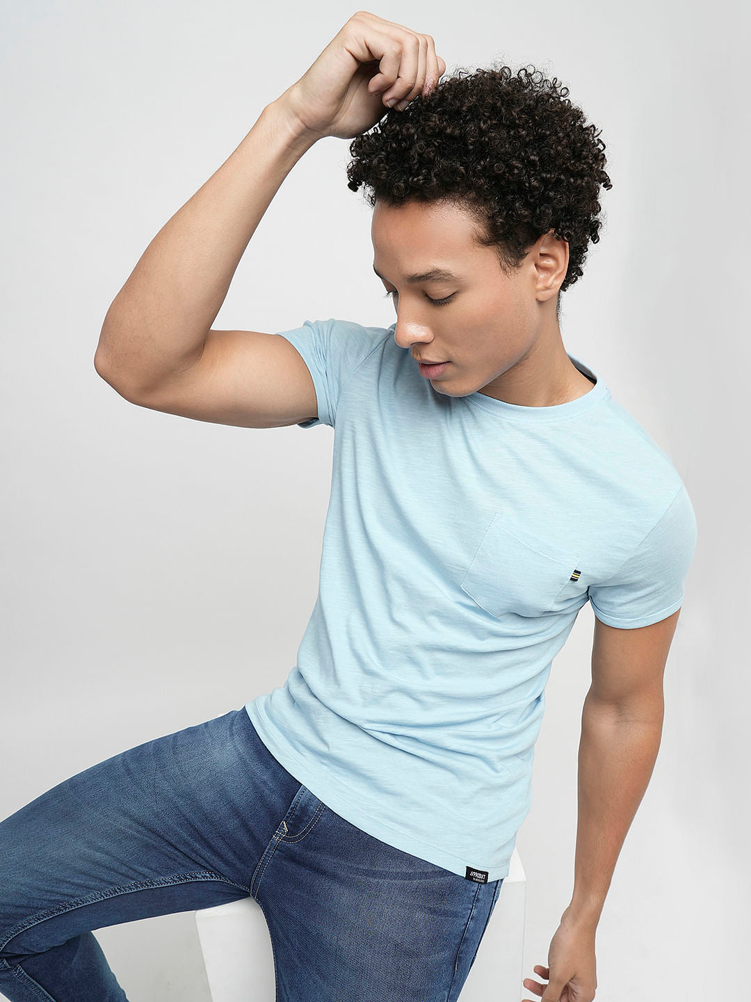 PRODUKT by JACK&JONES Light Blue Cotton Crew Neck T-shirt - S
