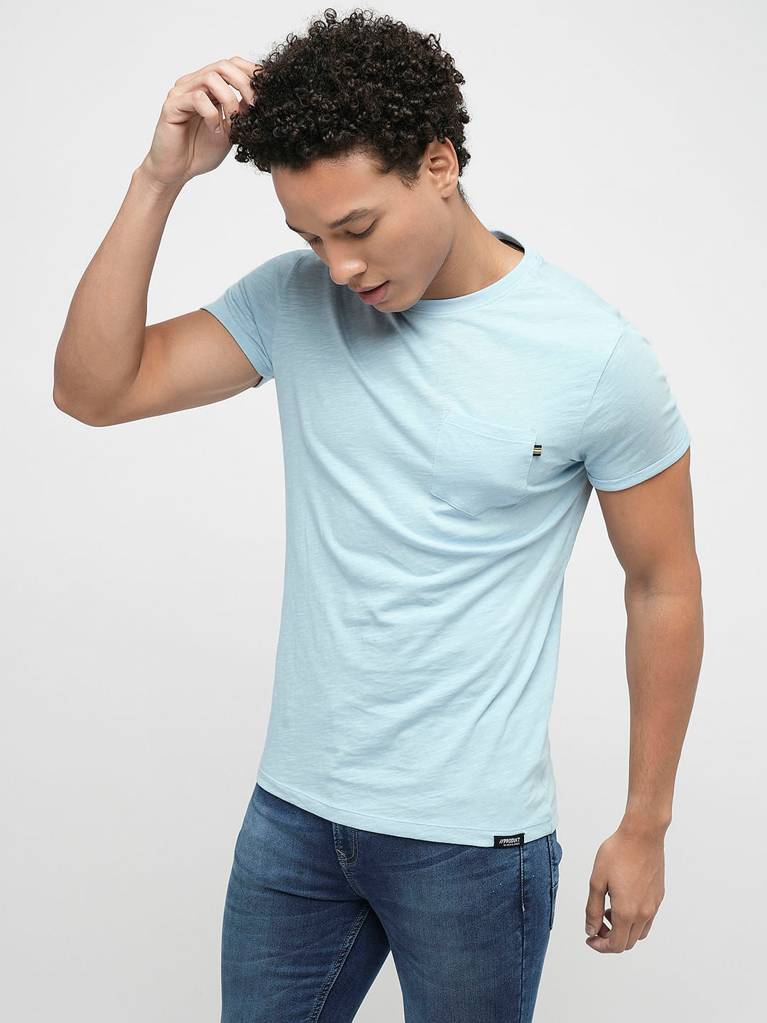 PRODUKT by JACK&JONES Light Blue Cotton Crew Neck T-shirt