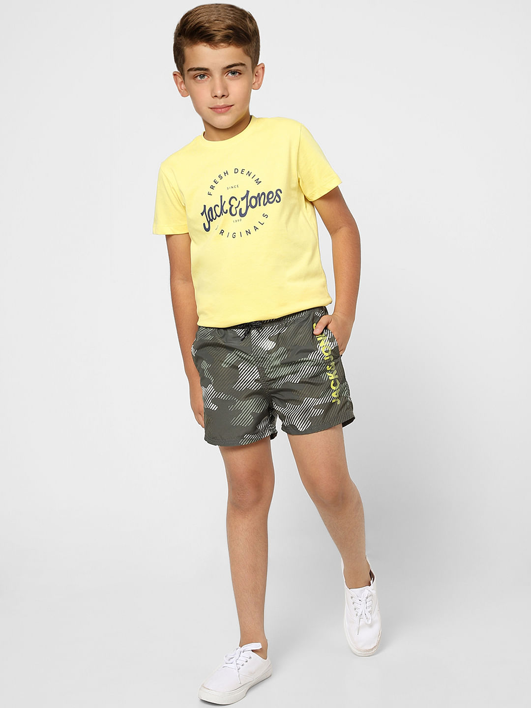 BOYS Green Low Rise Camo Print Swimshorts - 4/5Y