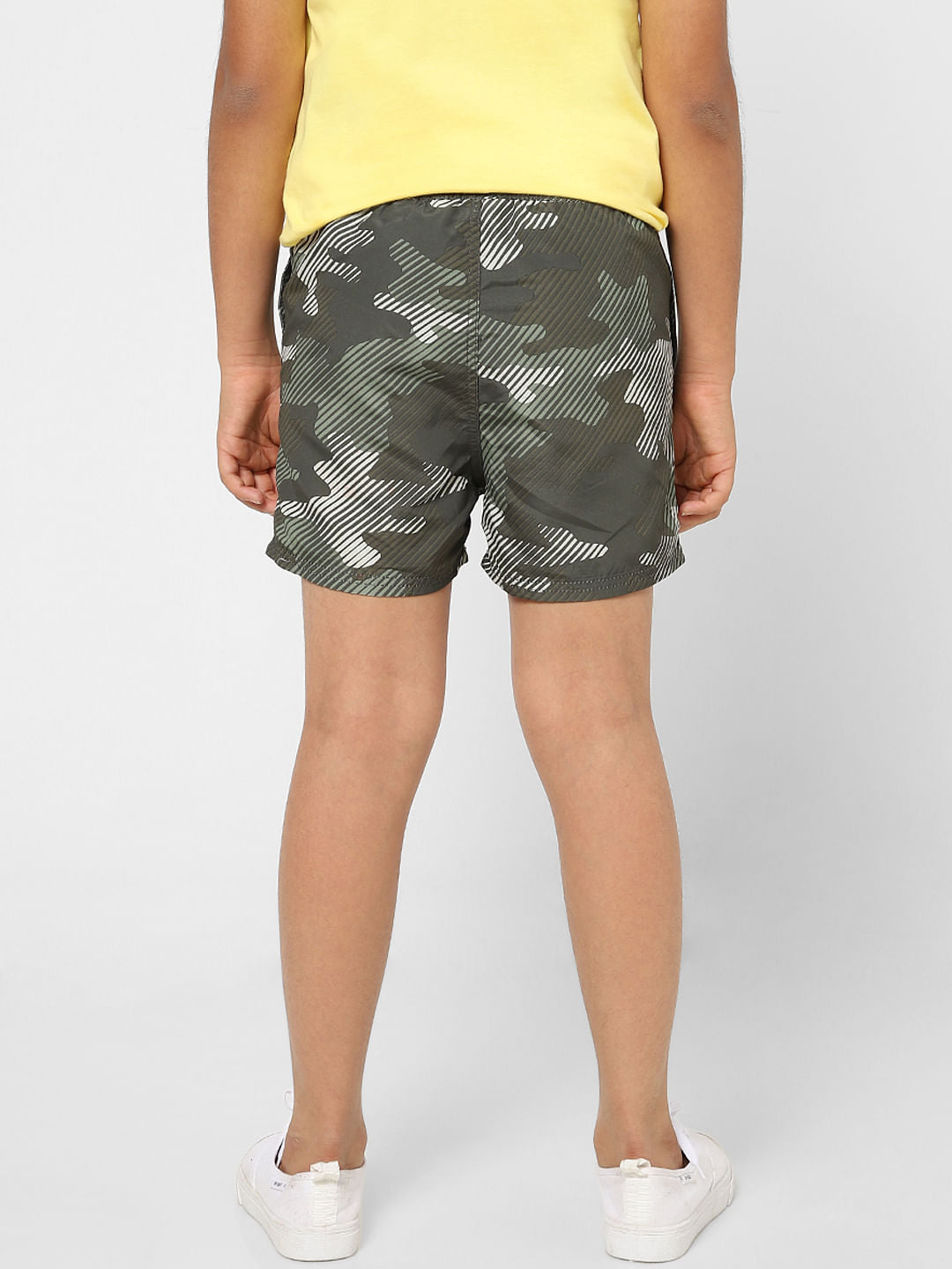 BOYS Green Low Rise Camo Print Swimshorts