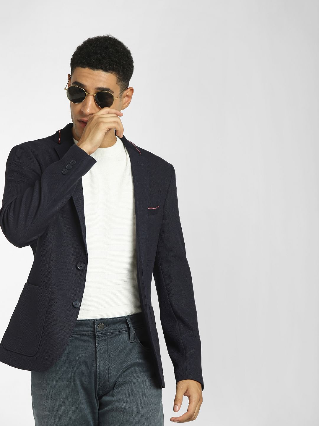 Navy Blue Double Button Blazer - 46