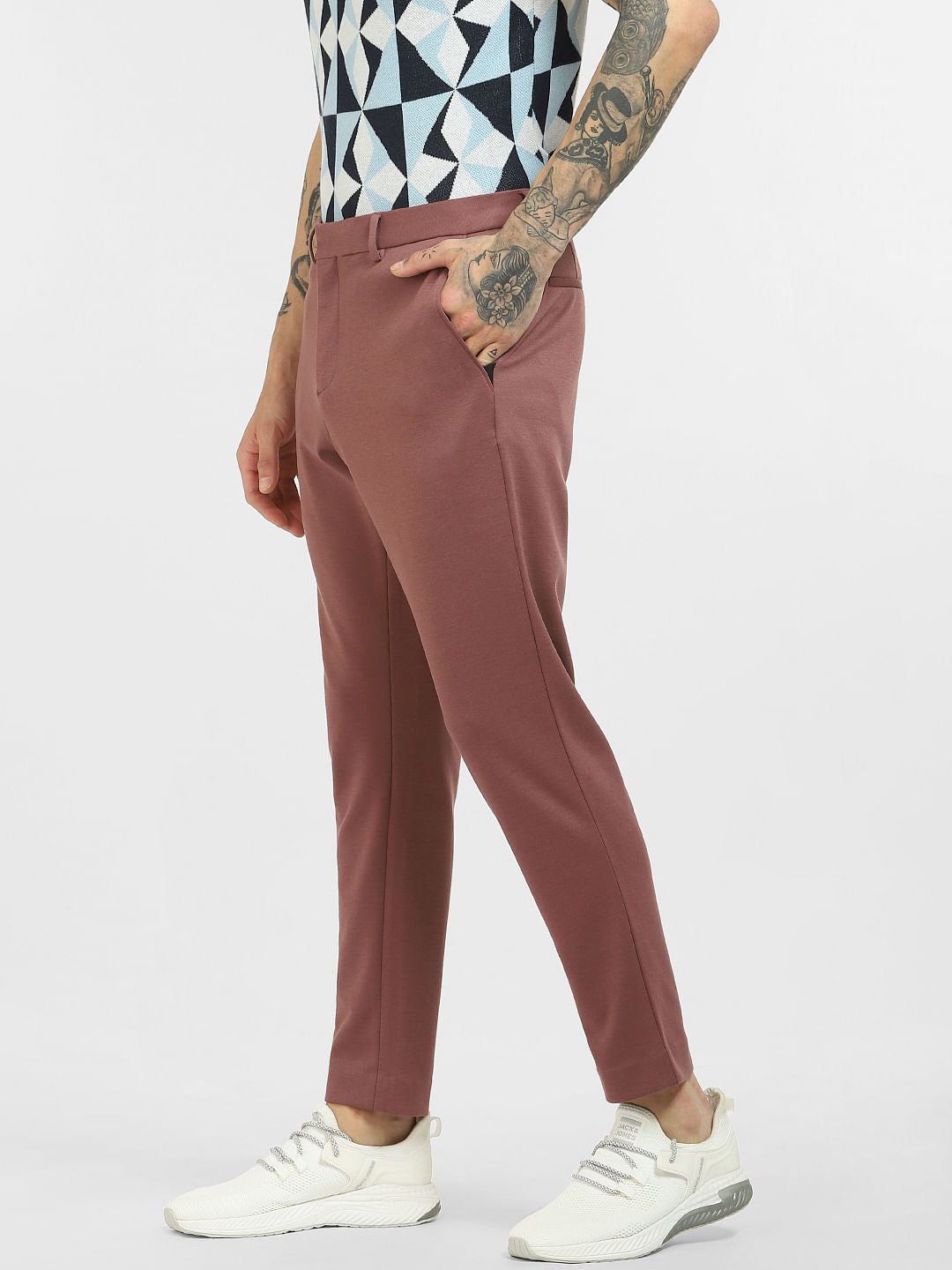 Pink Mid Rise Regular Fit Pants