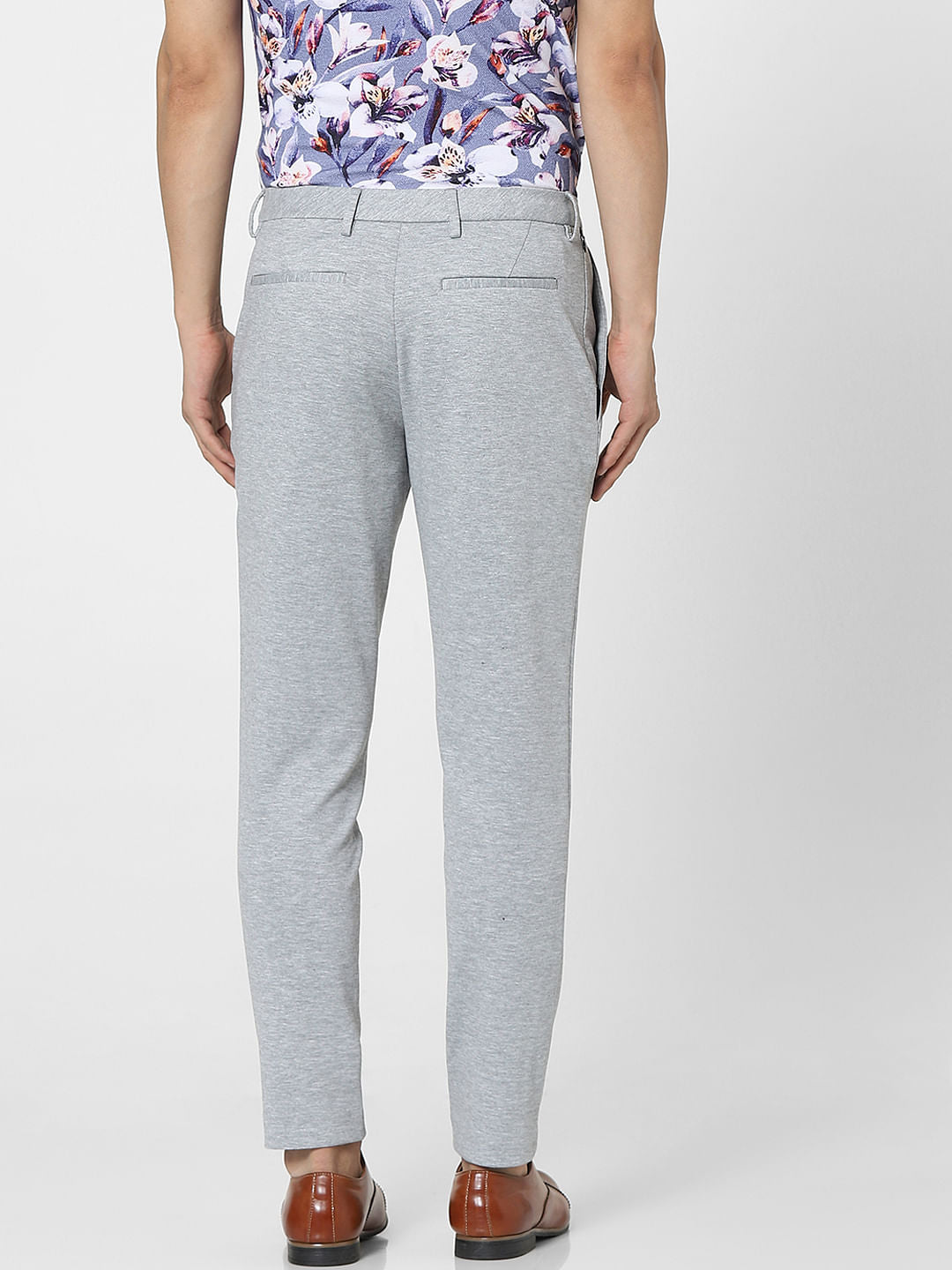 Grey Mid Rise Knit Trousers