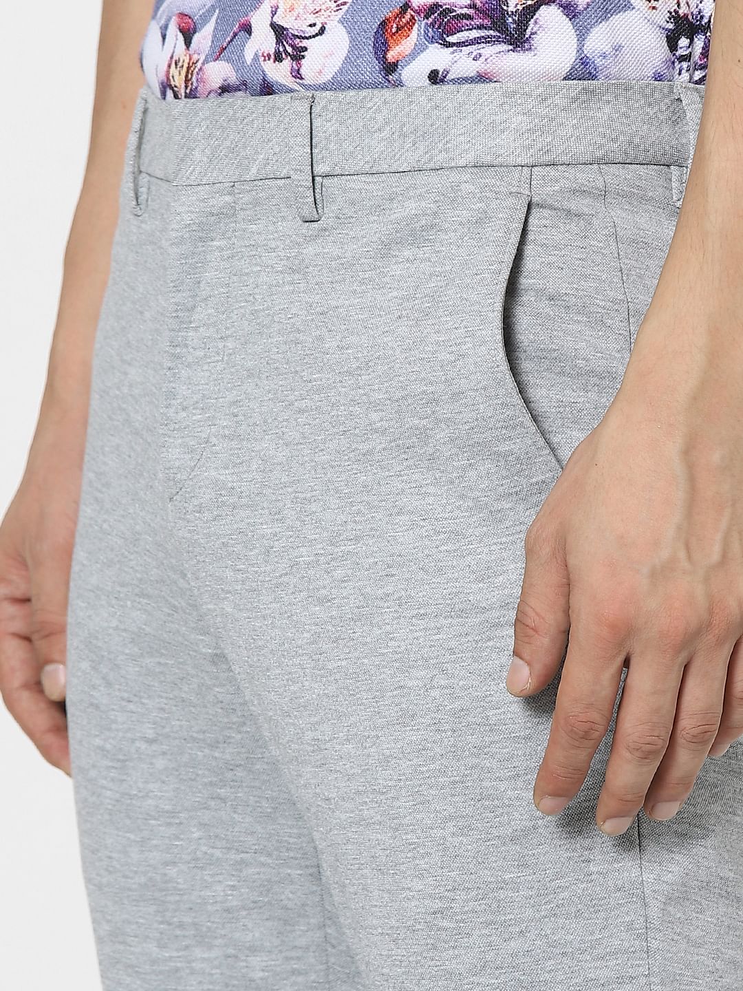 Grey Mid Rise Knit Trousers
