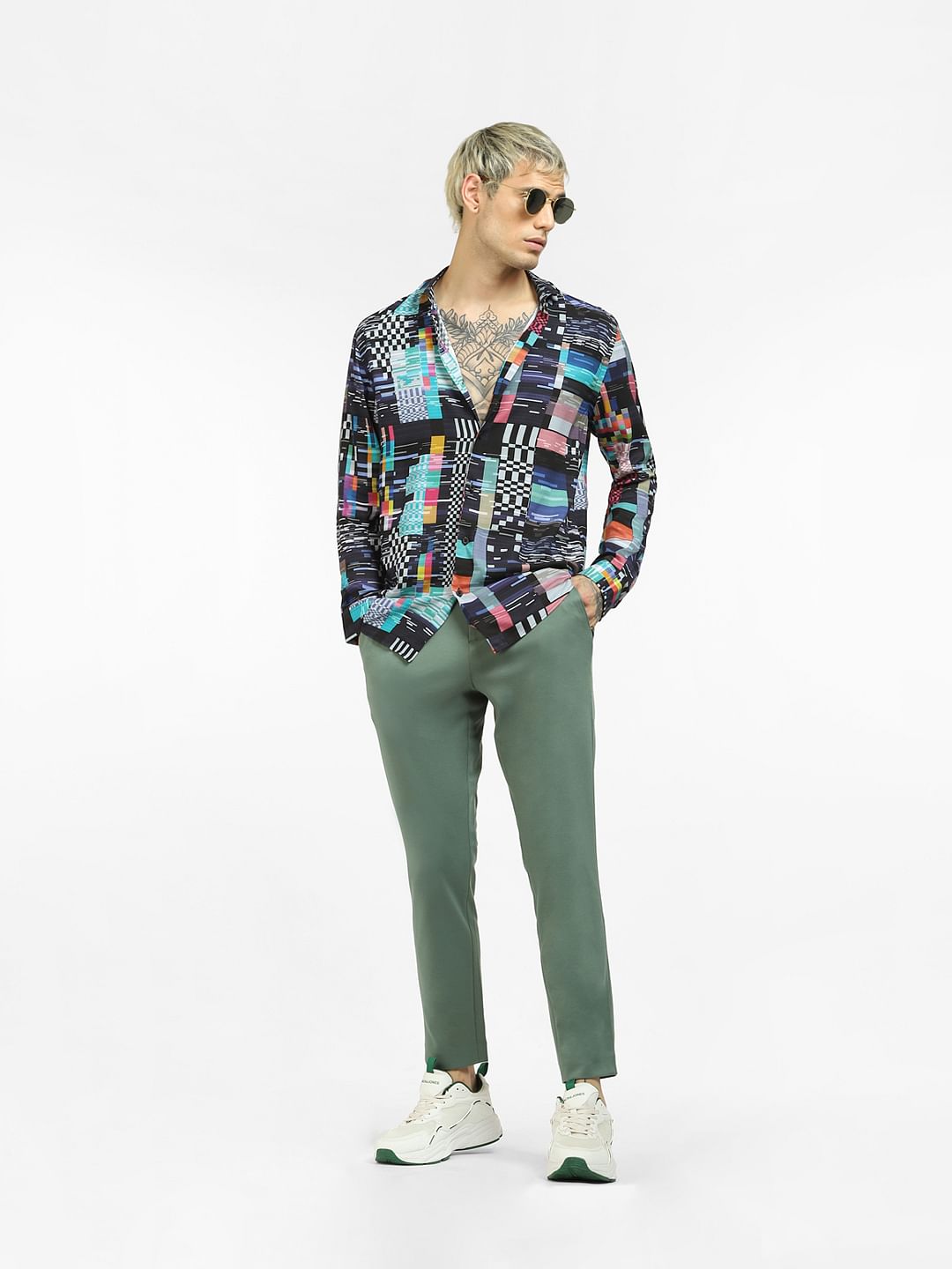 Green Mid Rise Regular Fit Pants - 46