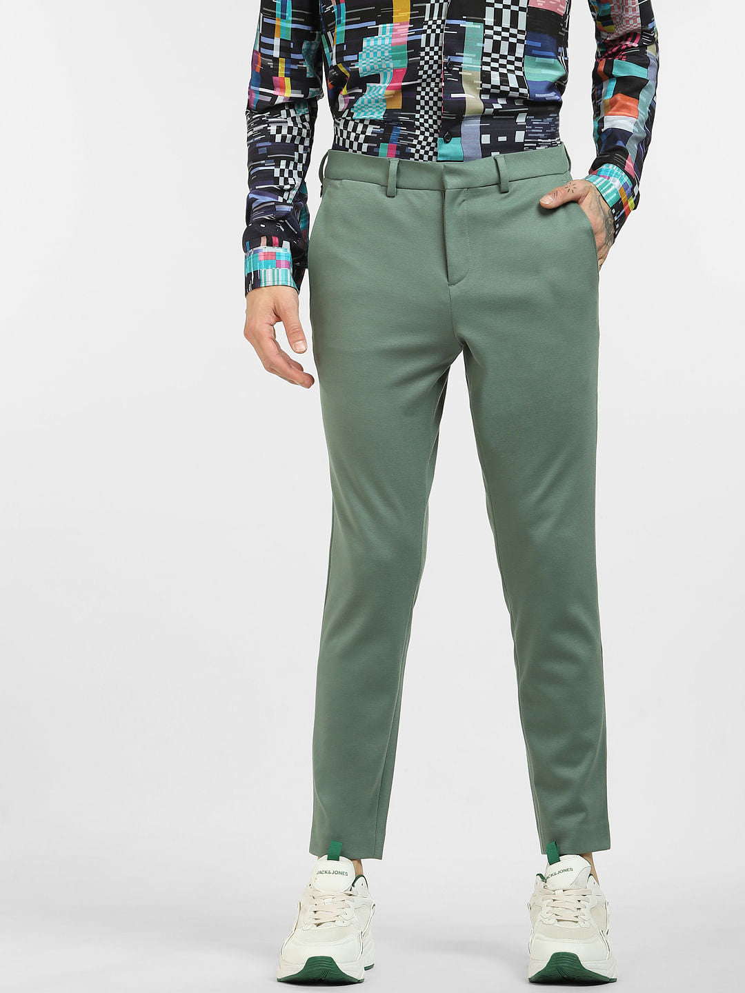 Green Mid Rise Regular Fit Pants