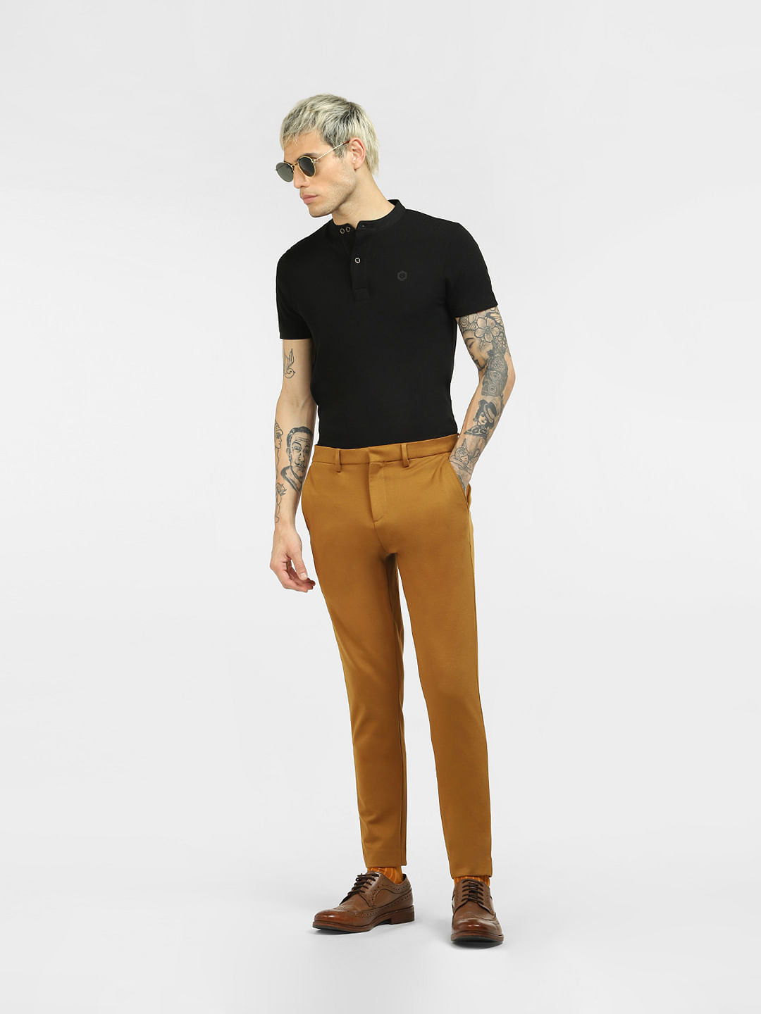 Brown Mid Rise Trousers - 46