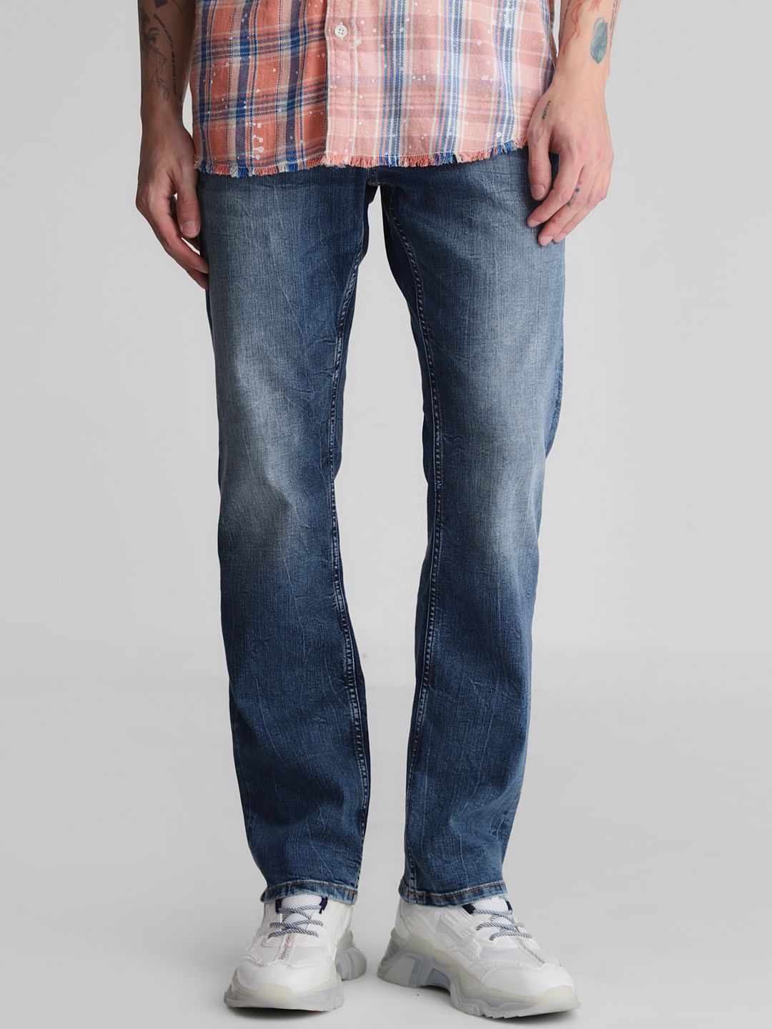 Blue Mid Rise Clark Regular Fit Jeans