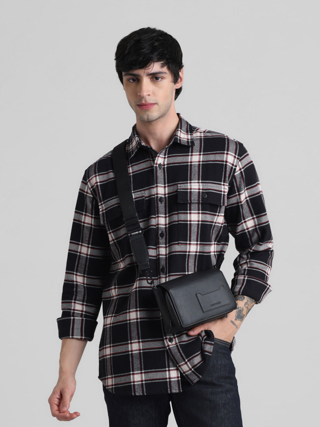 Black Check Print Full Sleeves Shirt