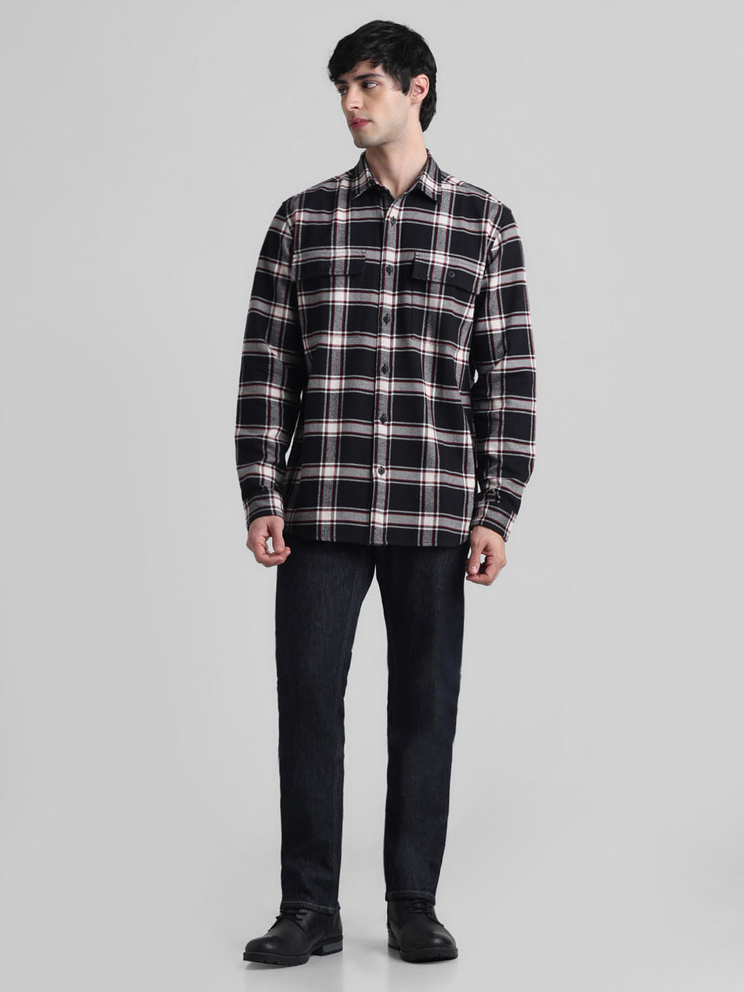 Black Check Print Full Sleeves Shirt