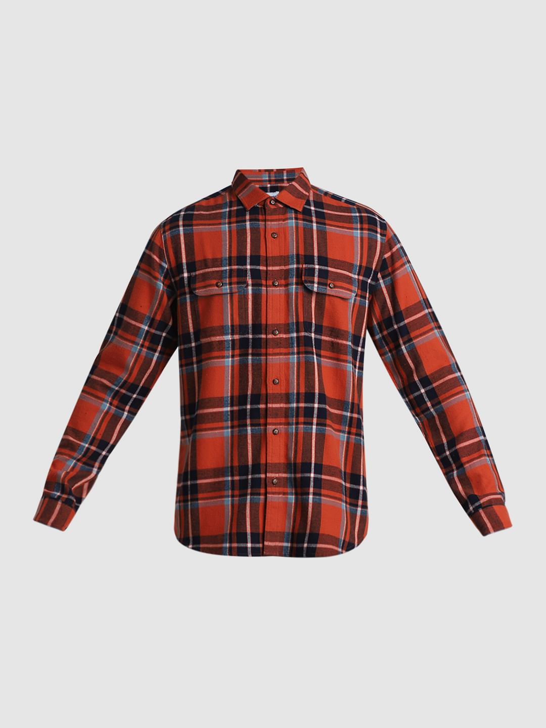 Brown Check Print Full Sleeves Shirt