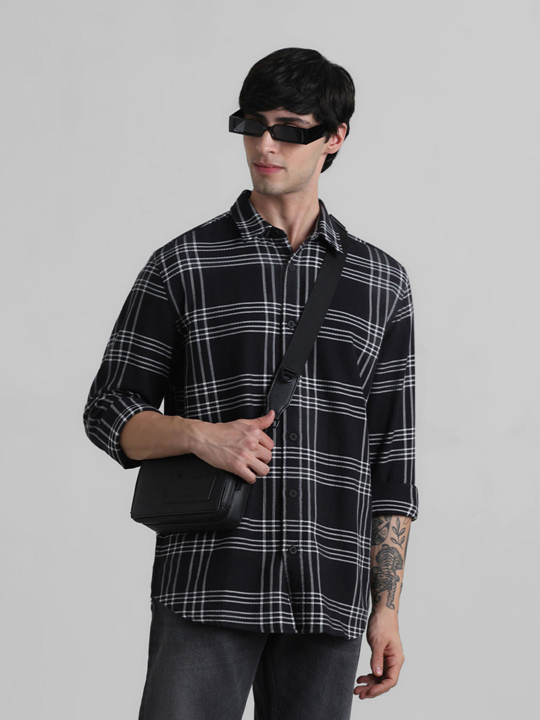 Black Check Print Full Sleeves Shirt - S
