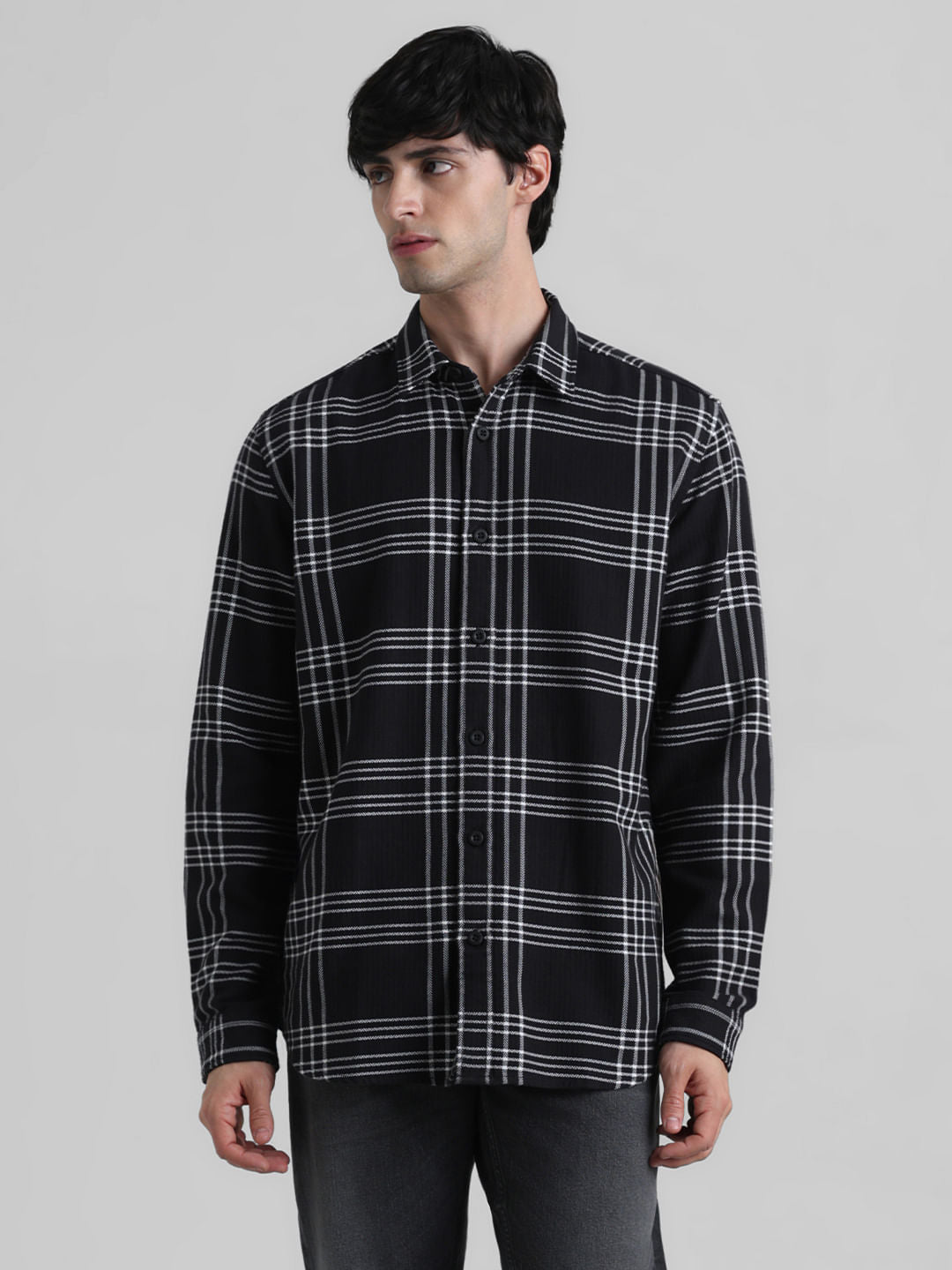 Black Check Print Full Sleeves Shirt