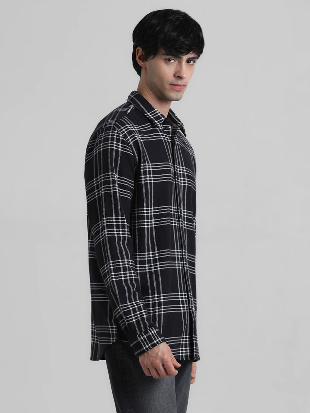 Black Check Print Full Sleeves Shirt