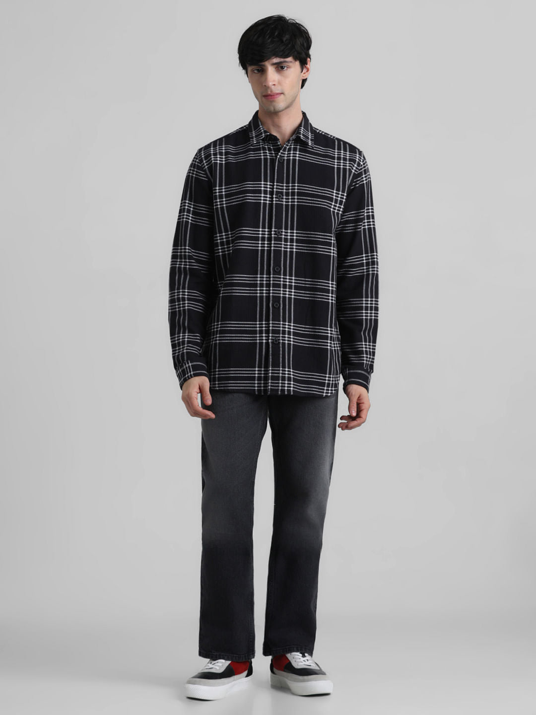 Black Check Print Full Sleeves Shirt