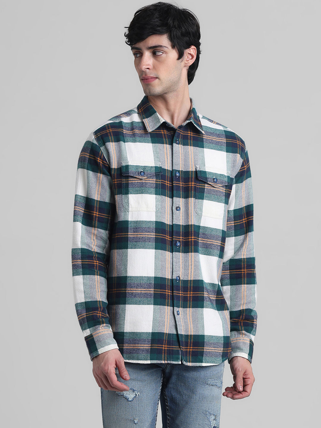 White Check Print Cotton Shirt