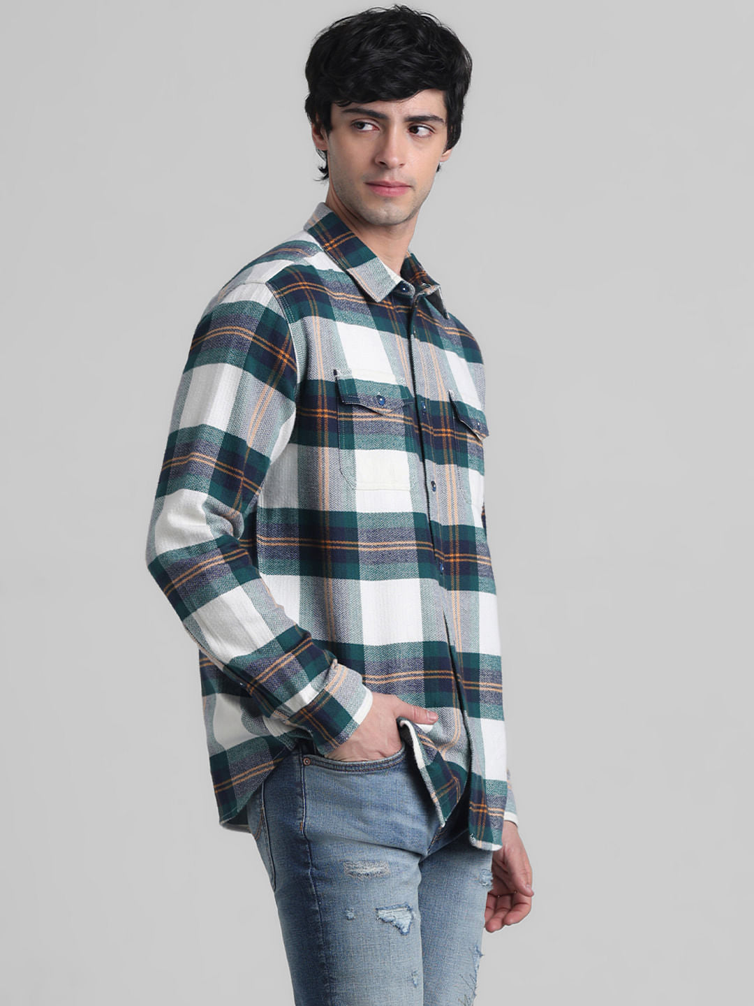 White Check Print Cotton Shirt