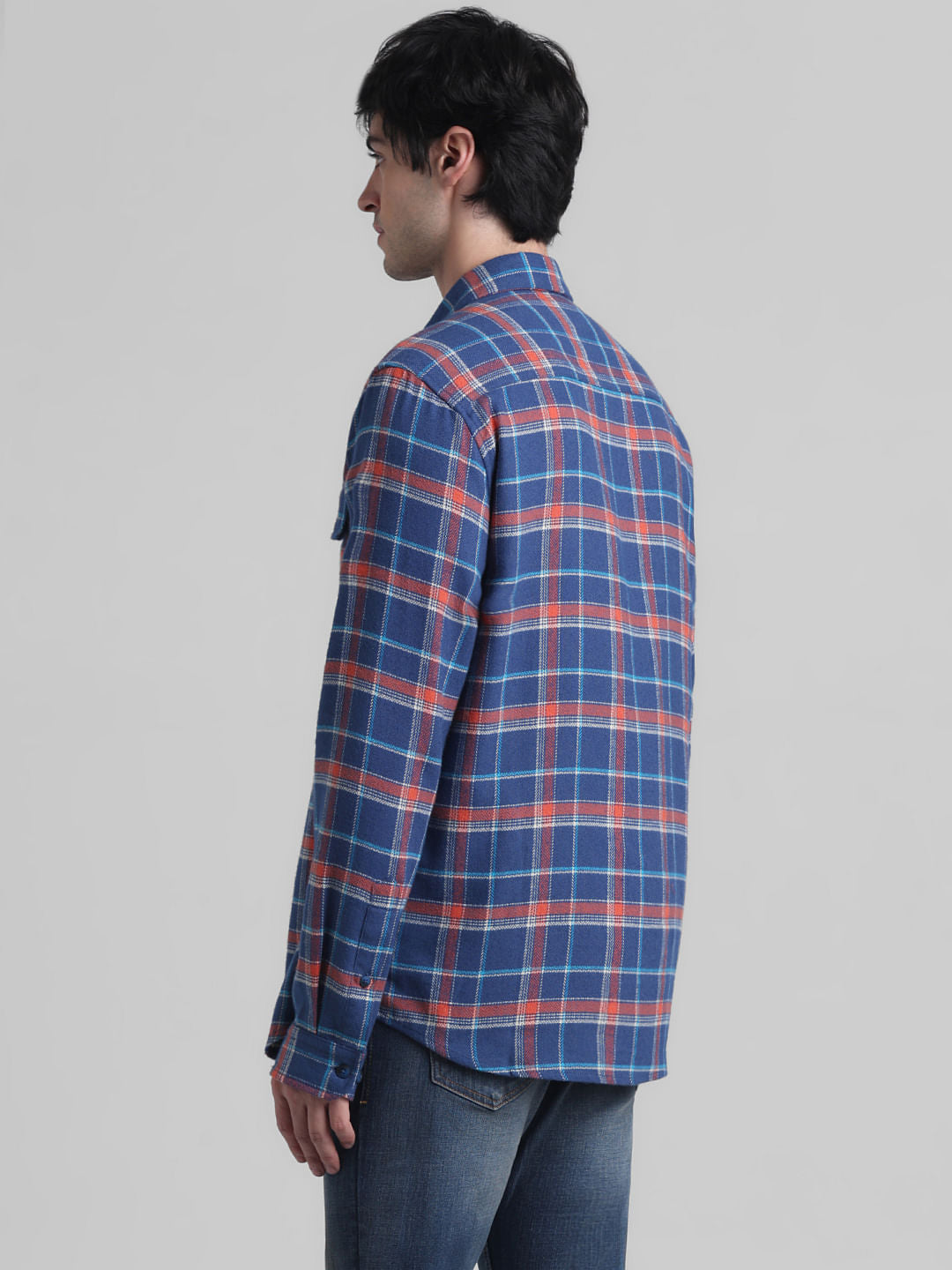 Dark Blue Check Cotton Shirt