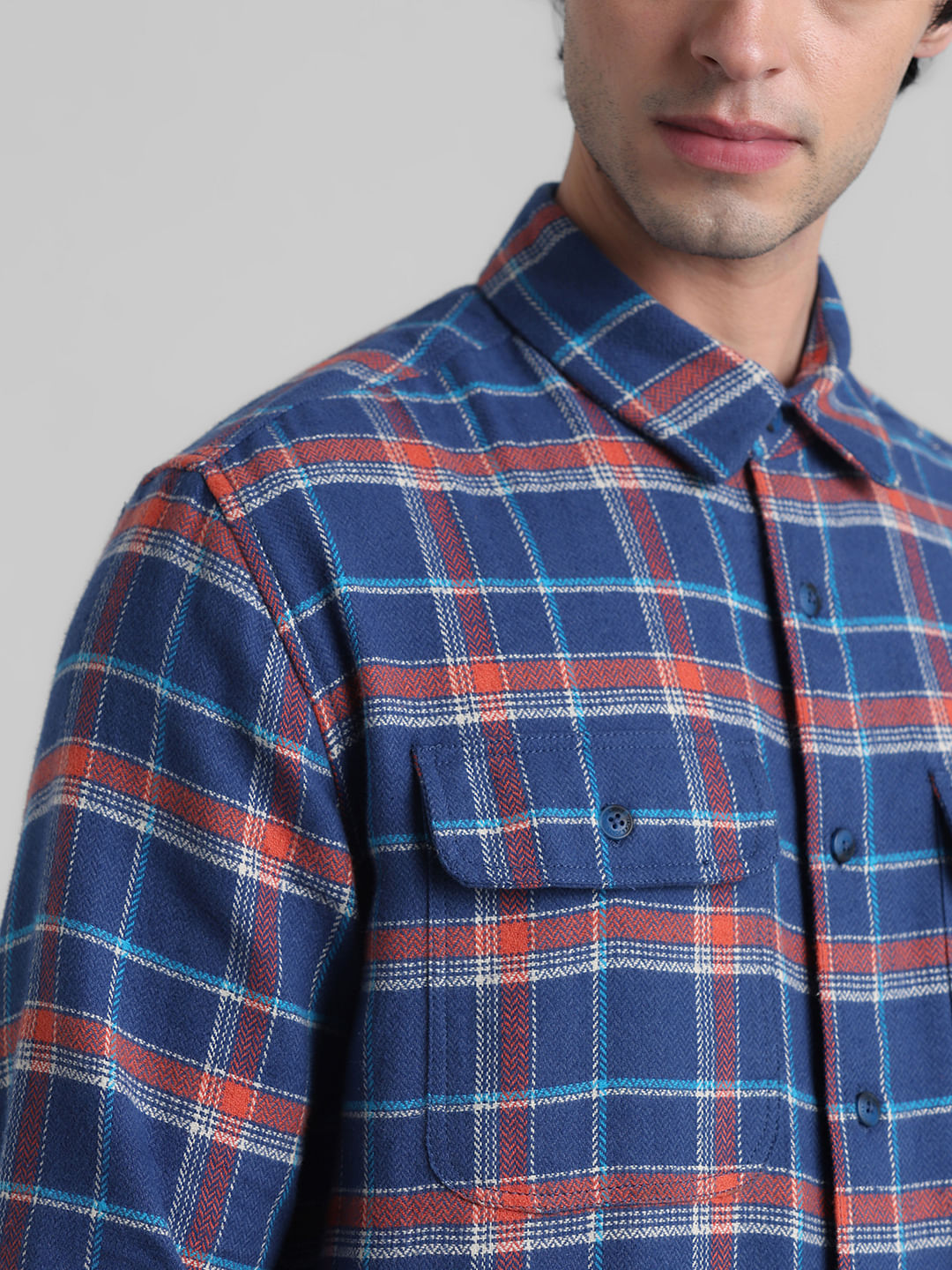 Dark Blue Check Cotton Shirt
