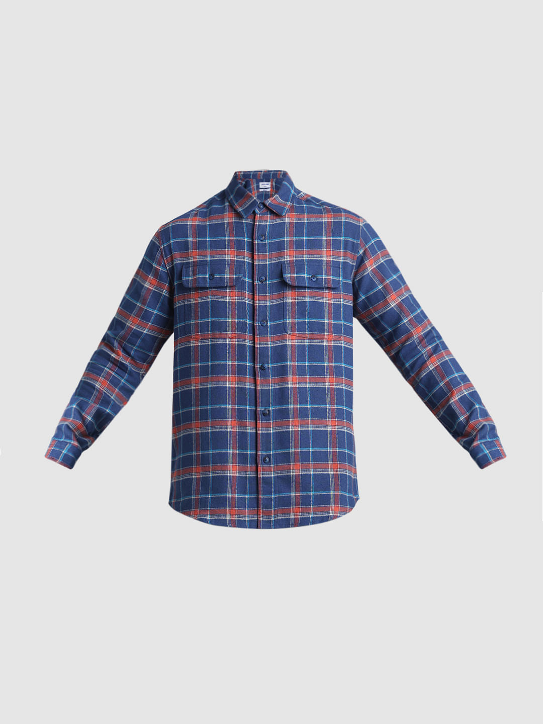Dark Blue Check Cotton Shirt