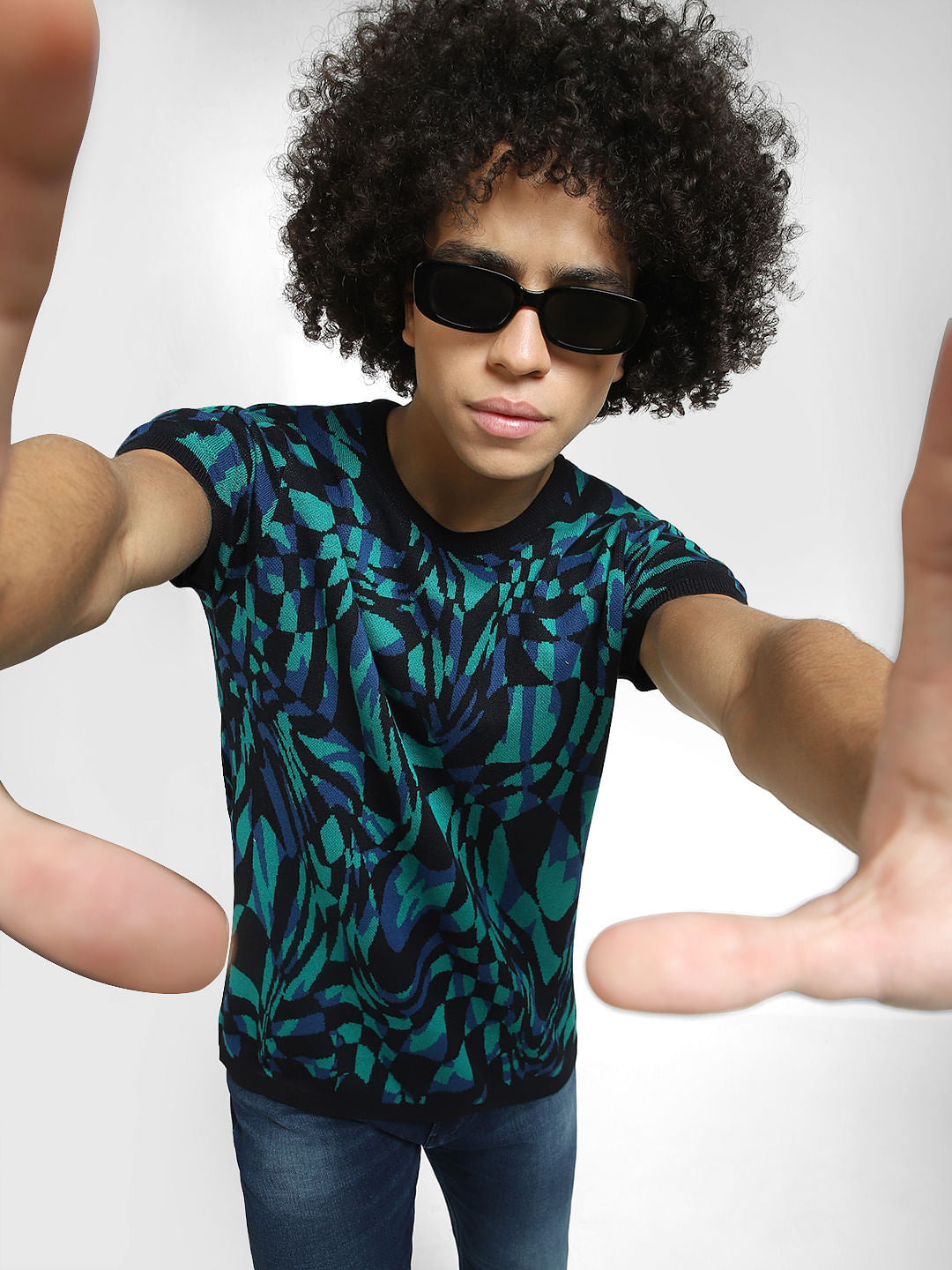 Black All Over Print Knit T-shirt - S