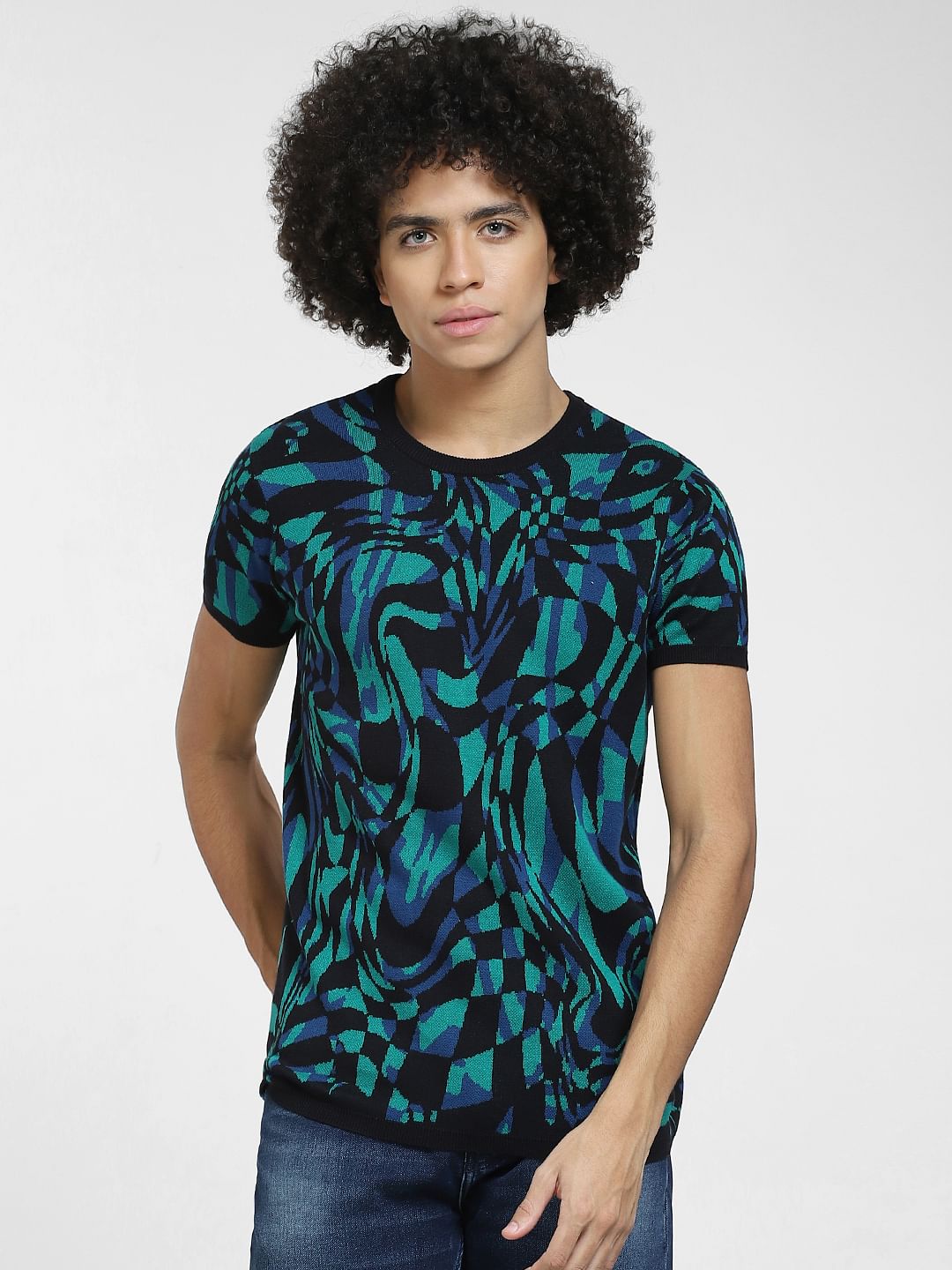 Black All Over Print Knit T-shirt