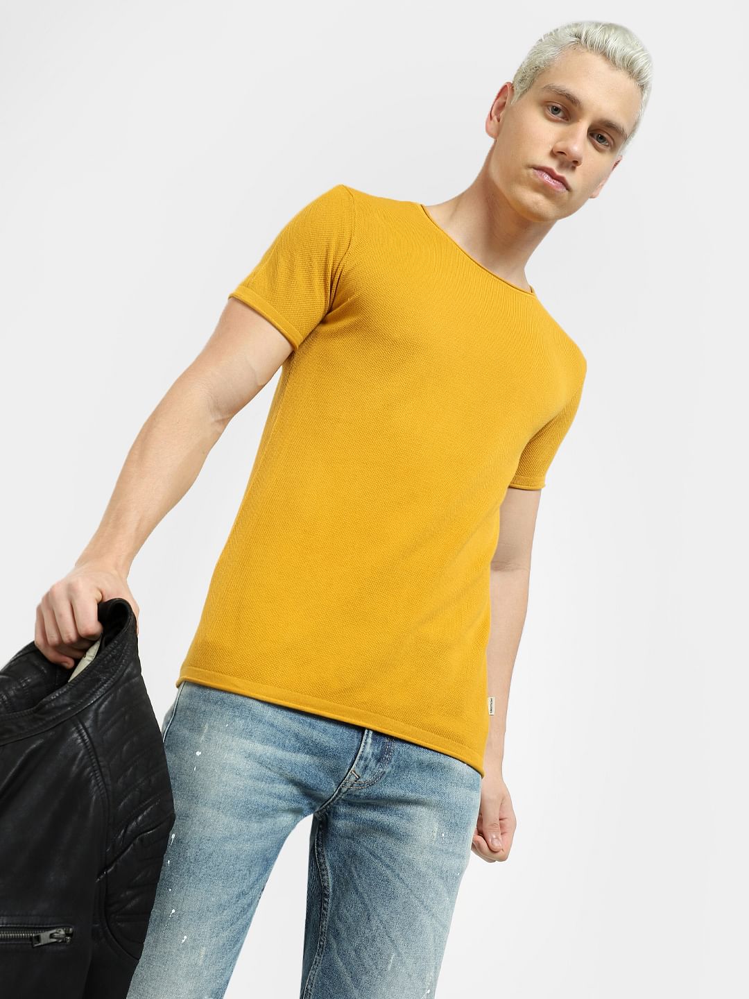 Mustard Knit Crew Neck T-shirt - S