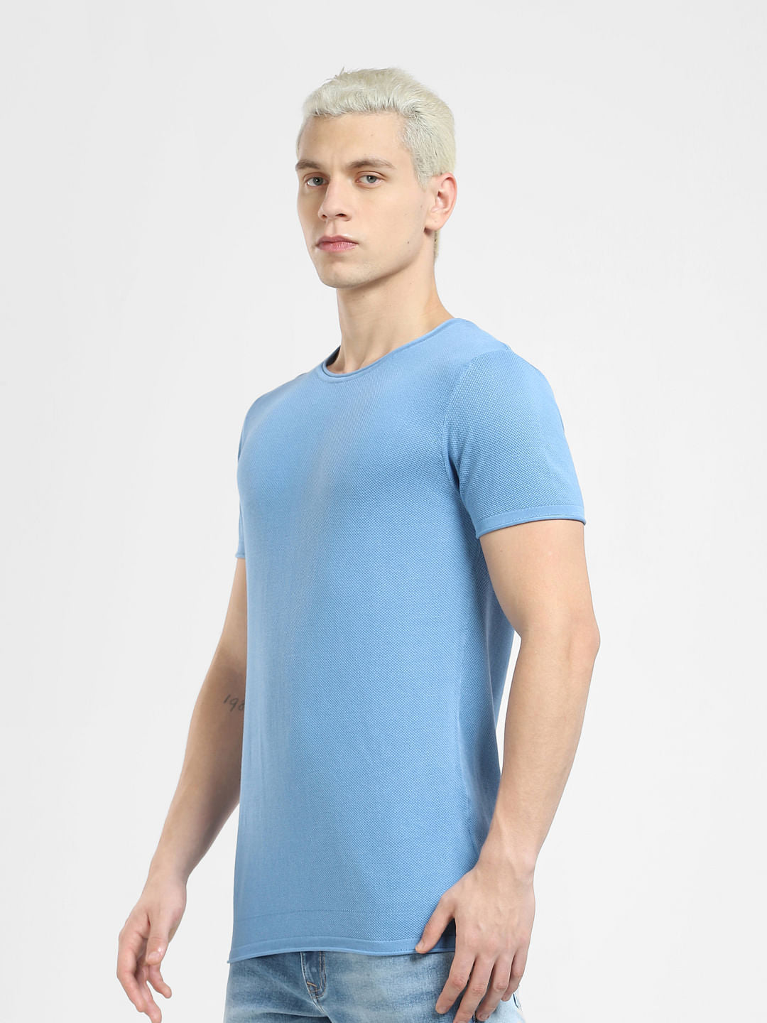 Blue Knit Crew Neck T-shirt