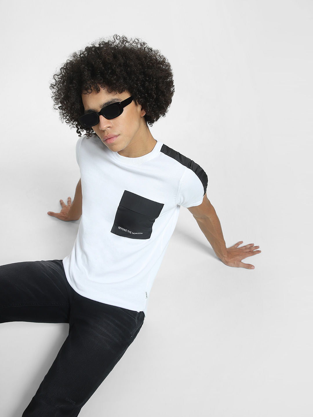 White Knit Crew Neck T-shirt - S