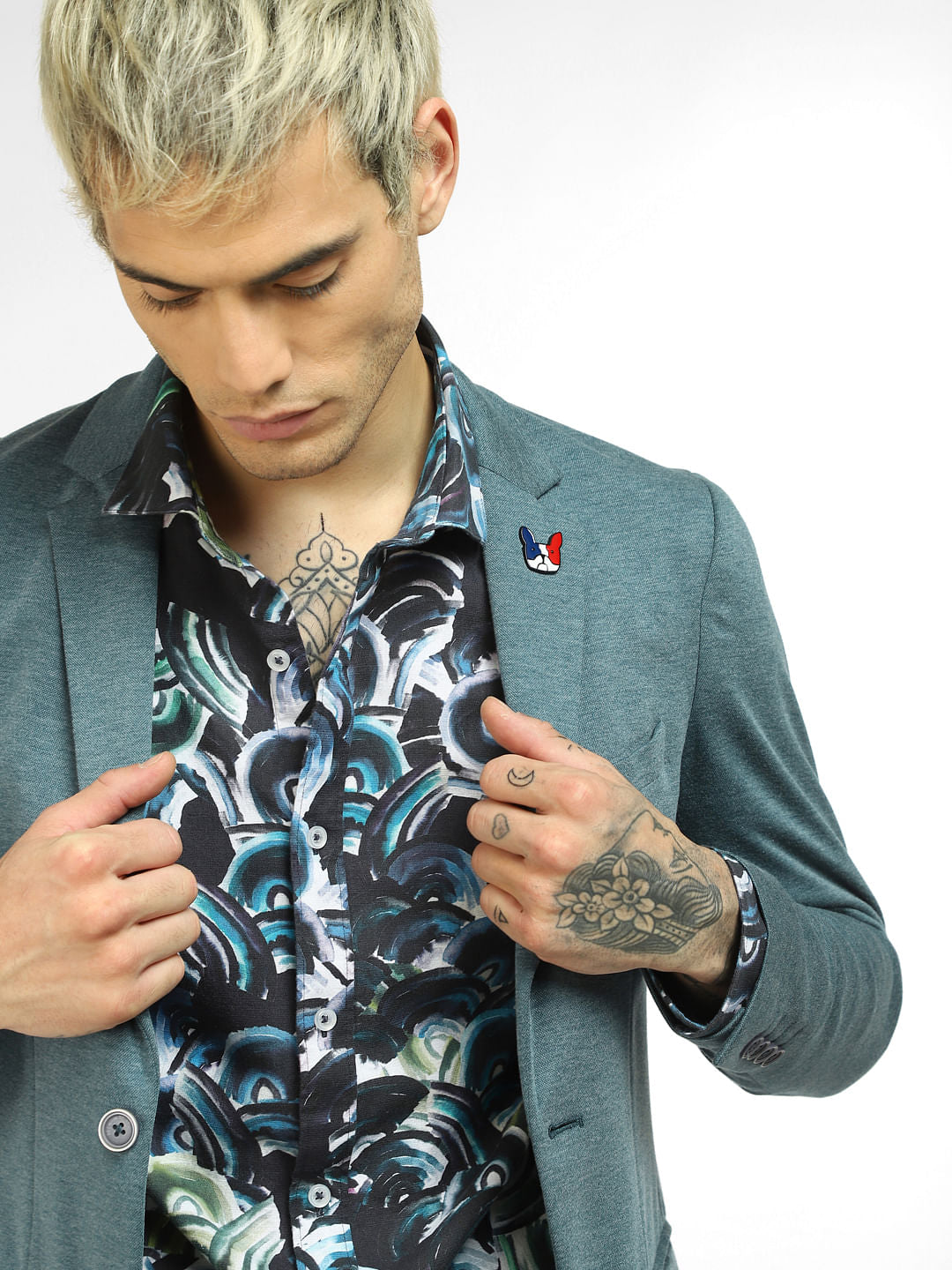 Blue Abstract Print Full Sleeves Shirt - S